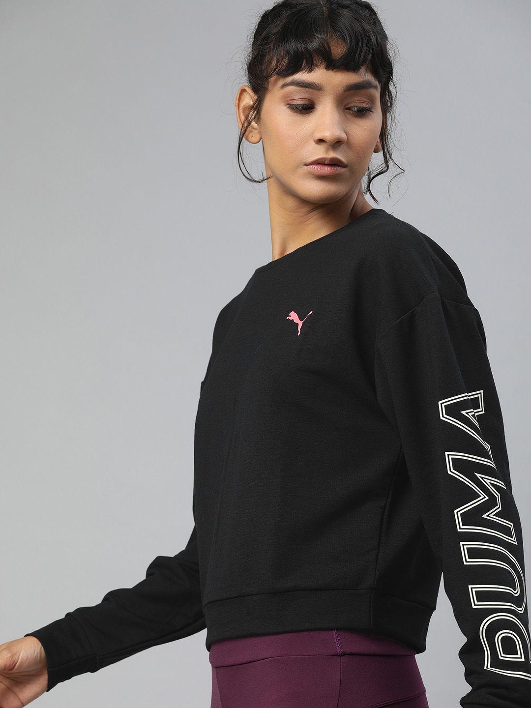 puma women black printed modern sports crew sweatshirt