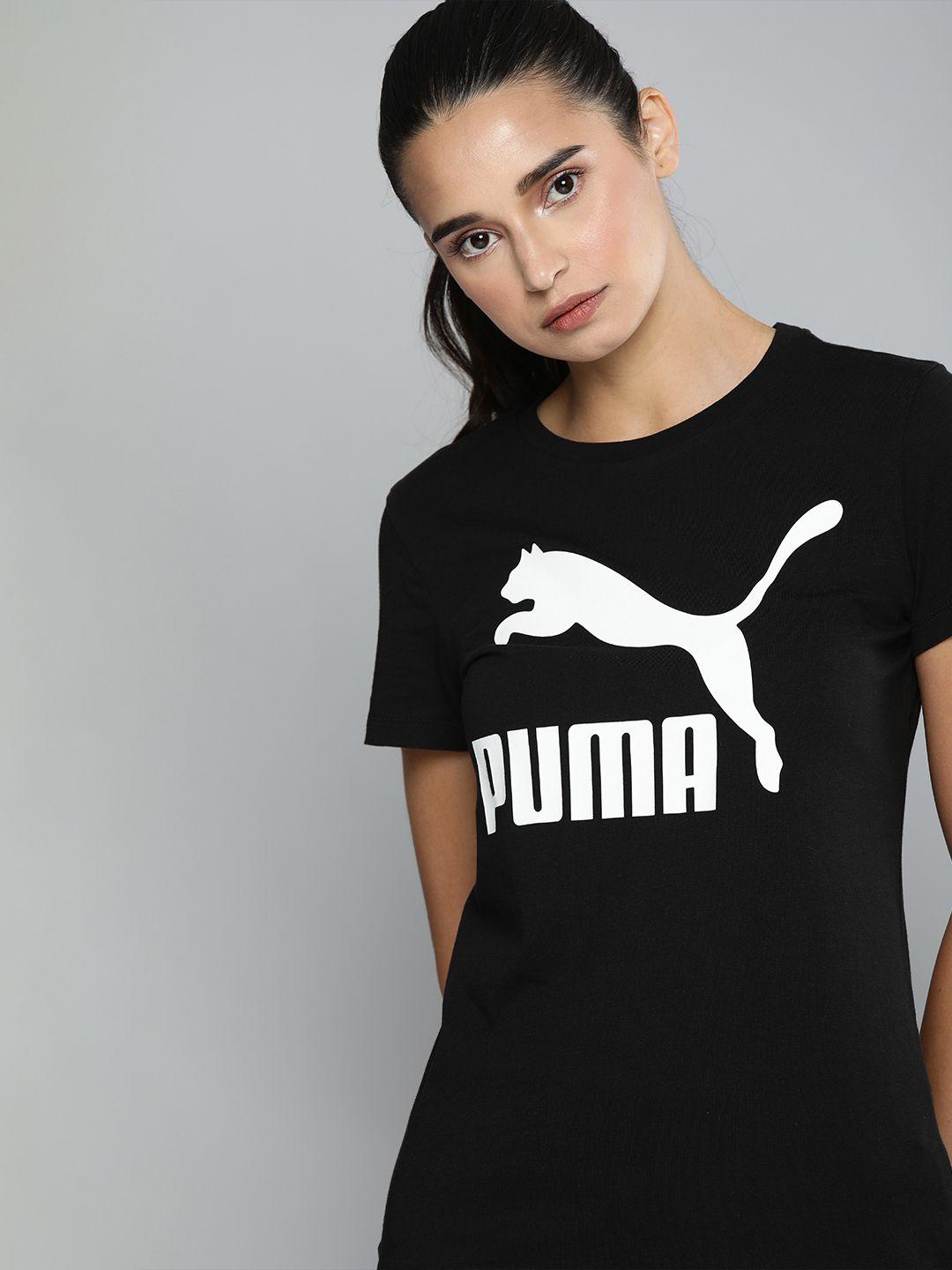 puma women black printed round neck t-shirt