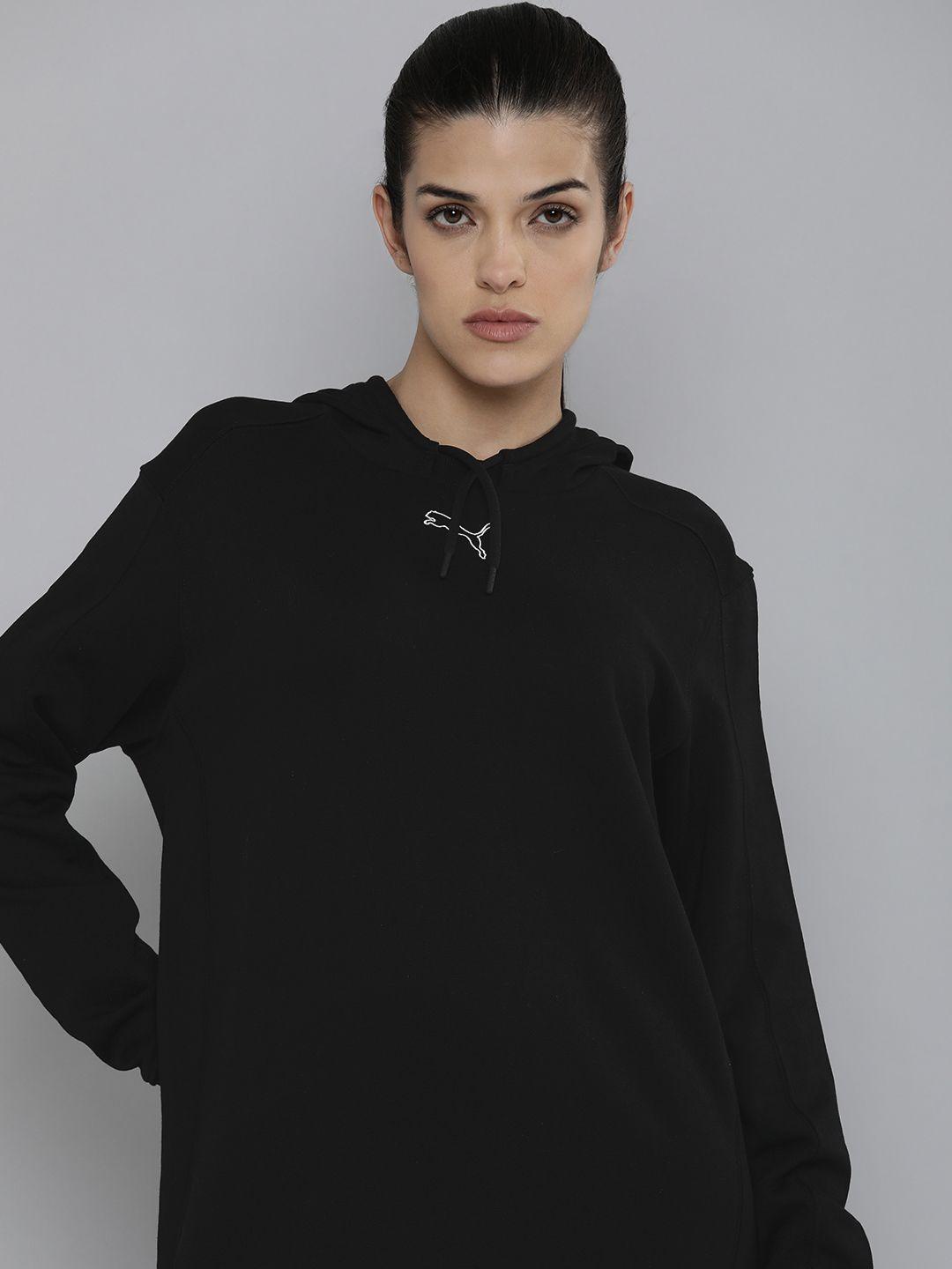 puma women black pure cotton sweatshirt dress
