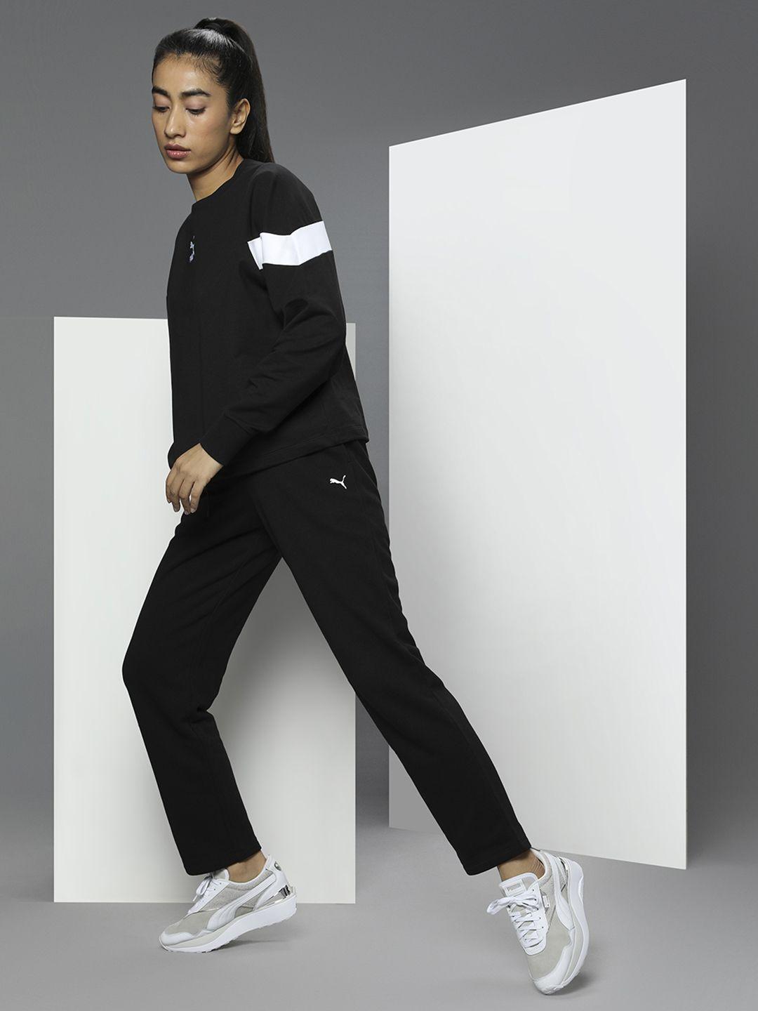 puma women black slim fit solid sustainable track pants
