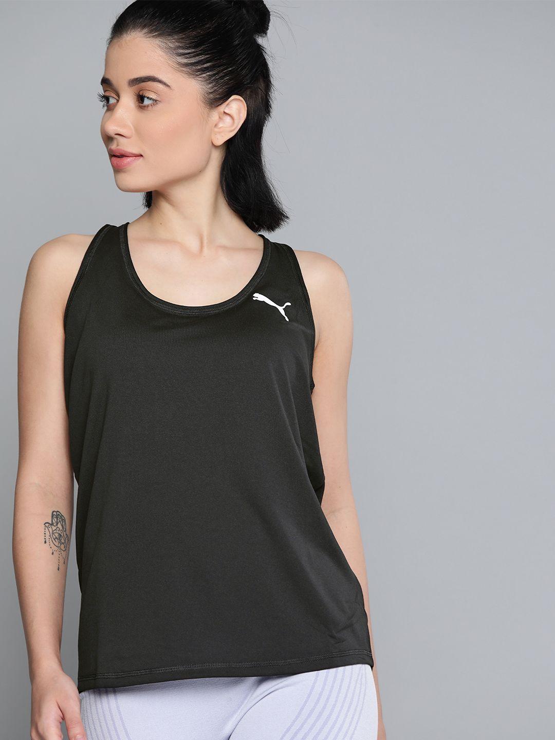 puma women black solid active tank top