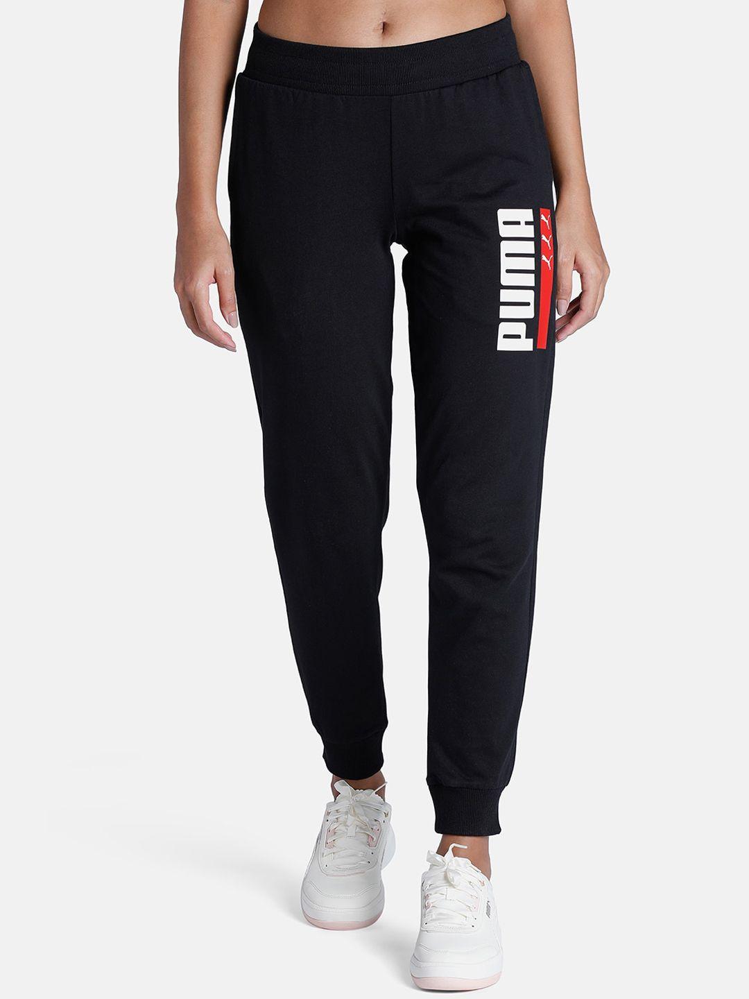 puma women black solid cotton joggers