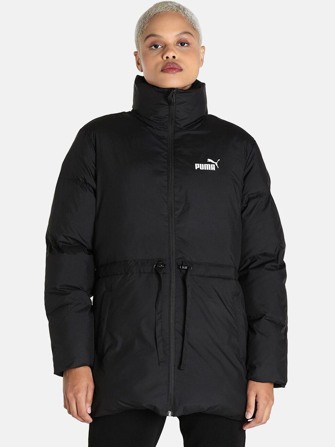 puma women black solid essential+ eco relaxed fit puffer jacket