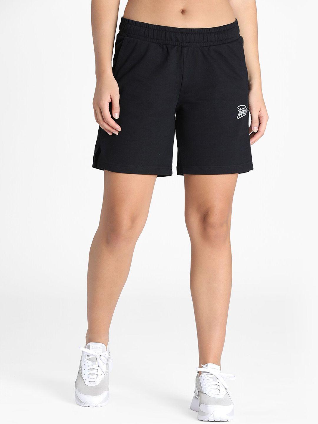 puma women black solid shorts