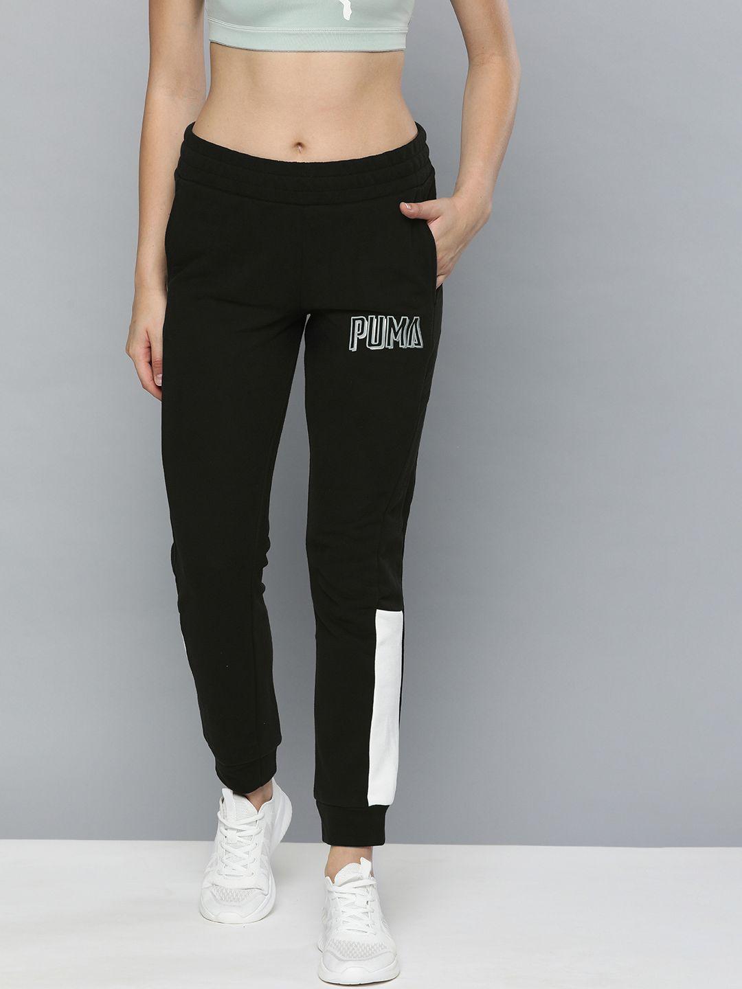 puma women black solid slim fit athletics pants tr jogger