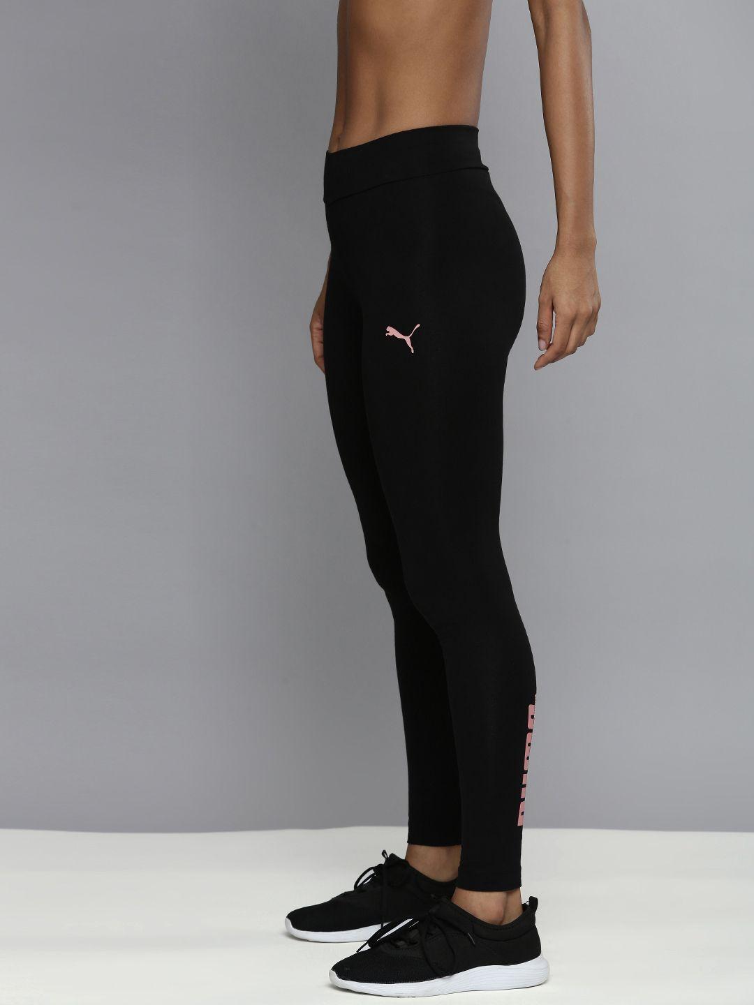 puma women black tape graphic logo tights