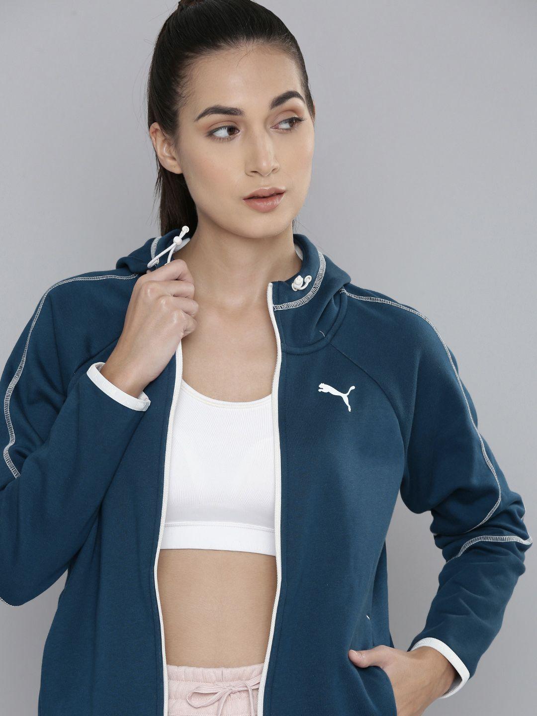 puma women blue brand logo evostripe  sporty jacket