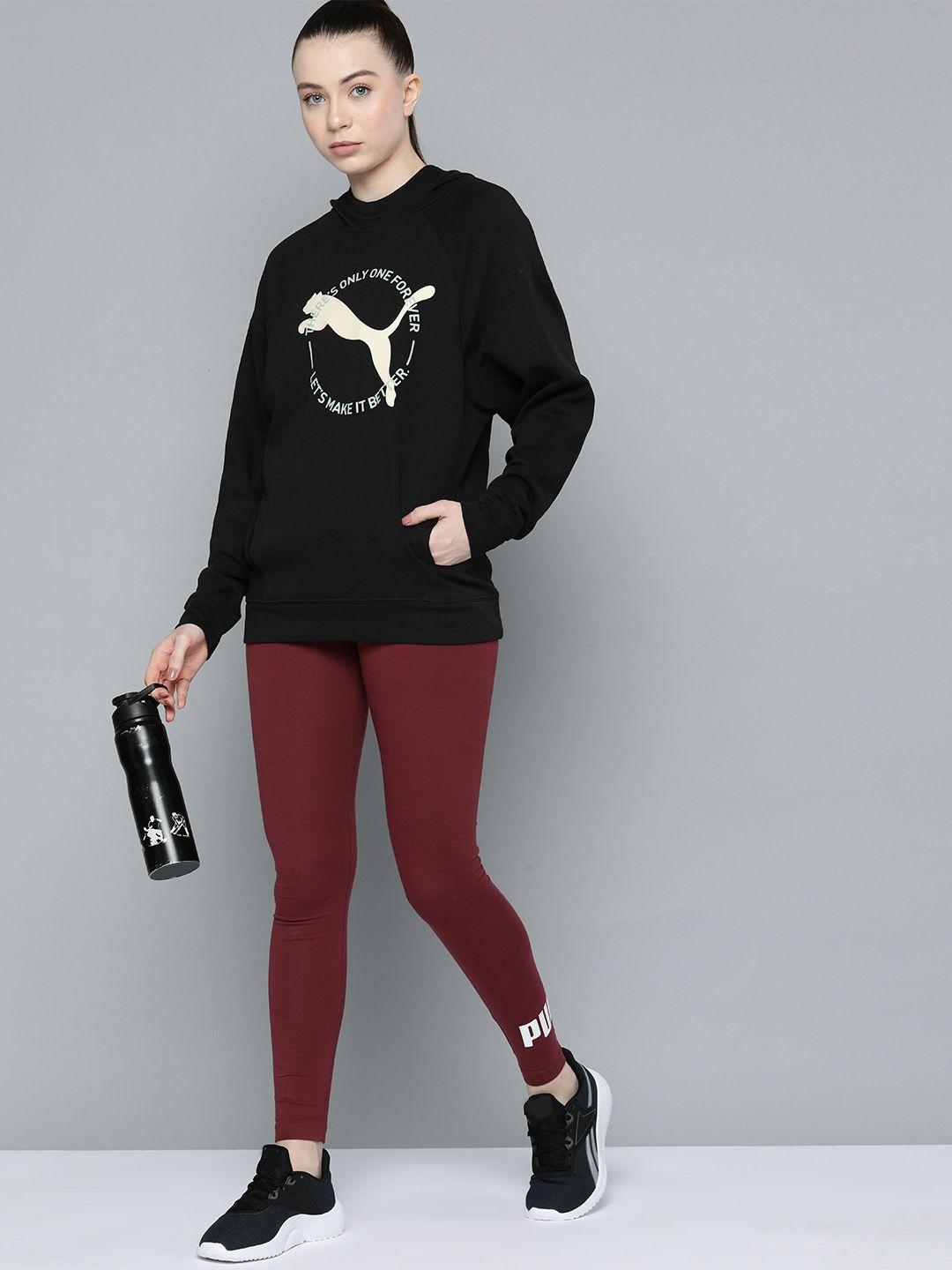 puma women brand logo printed hooded sweatshirt