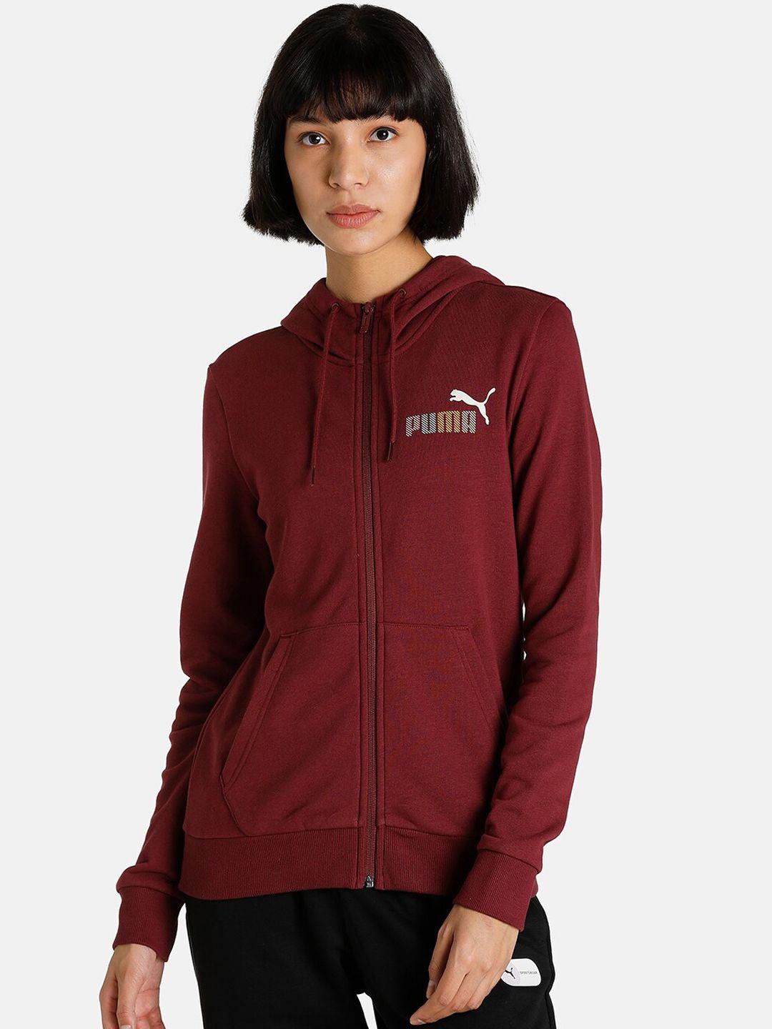 puma women burgundy puma hooded regular fit jacket