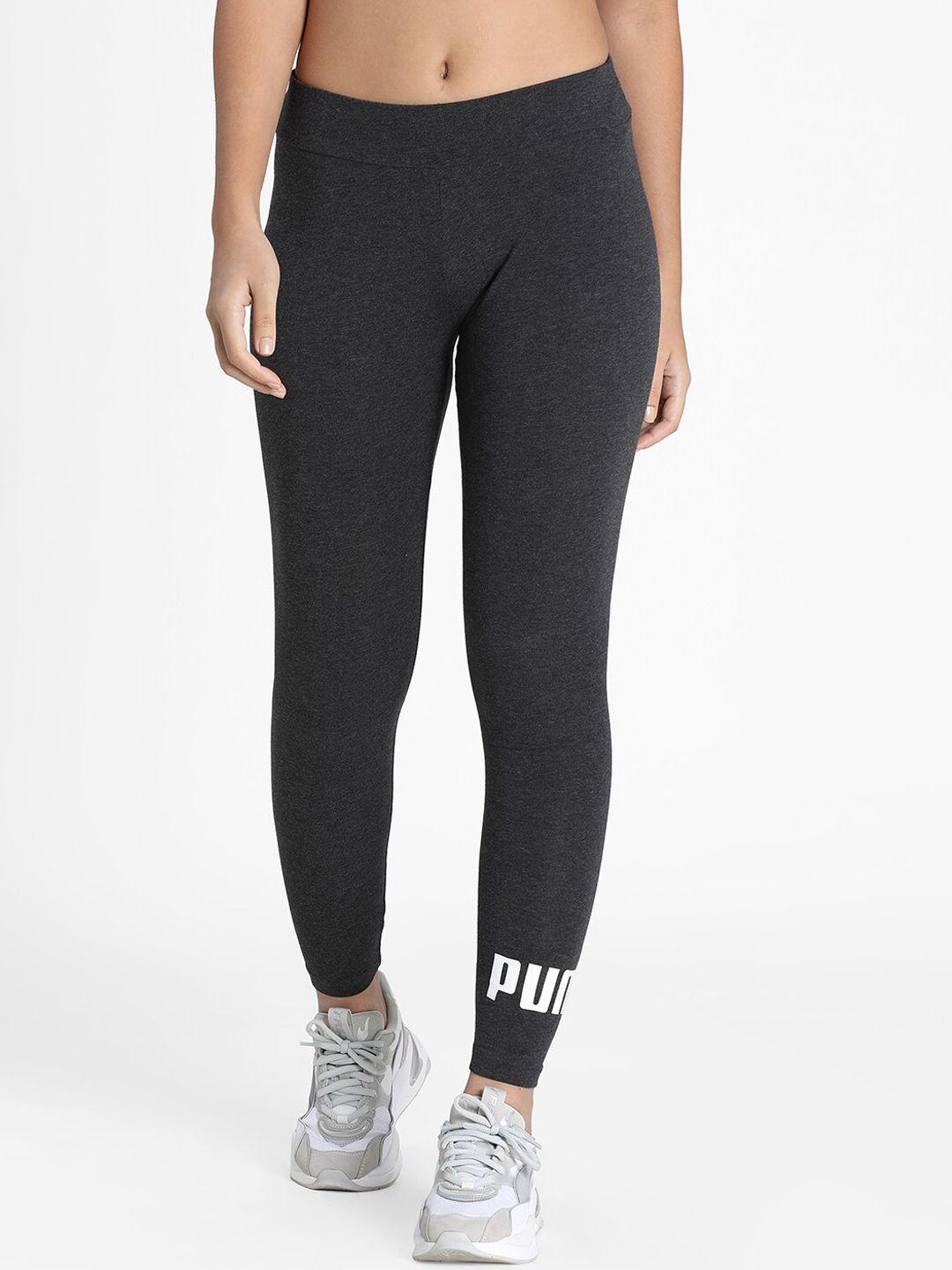 puma women charcoal grey solid tight fit essentials logo leggings