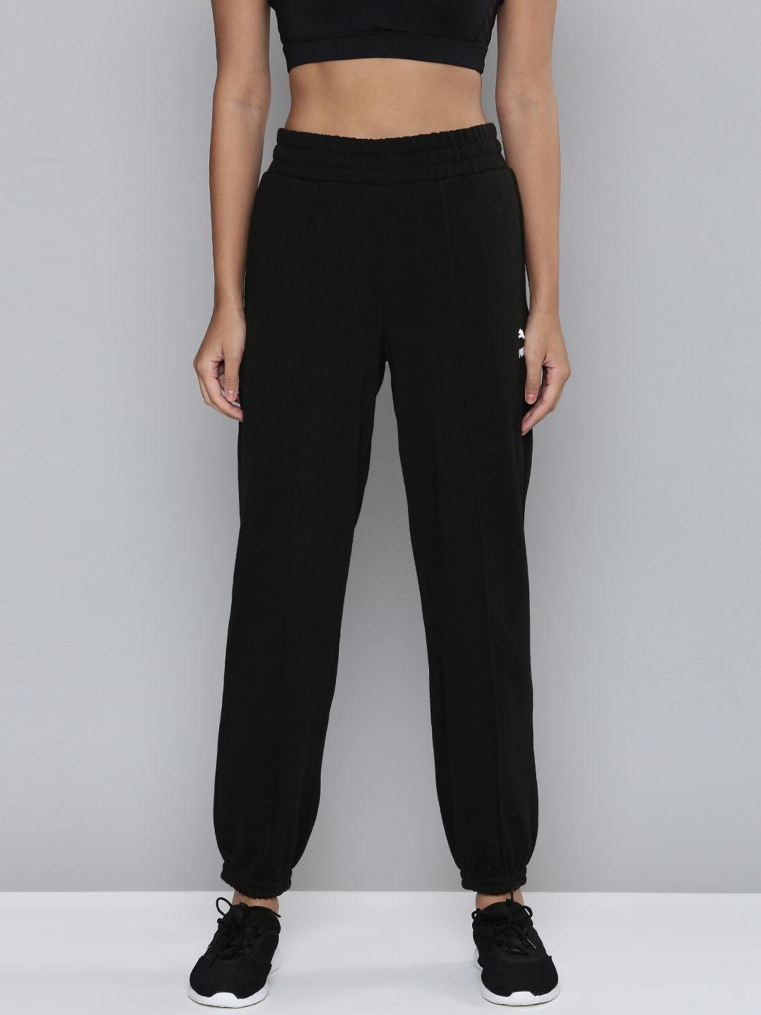puma women classics black brand logo embroidered relaxed fit joggers