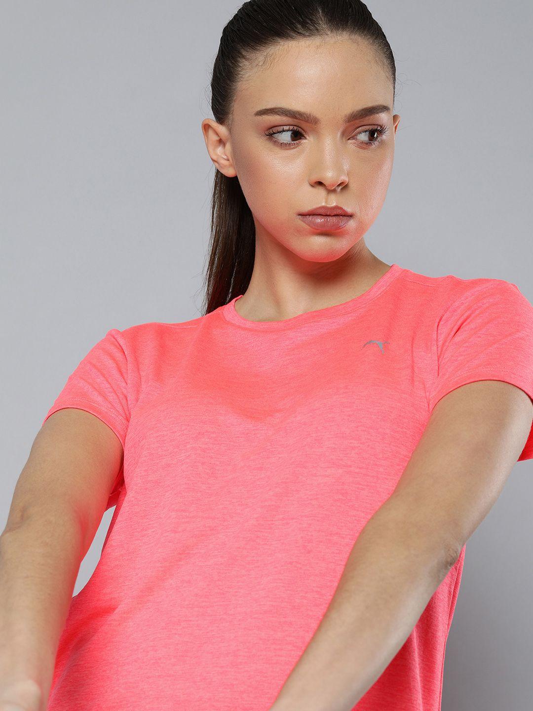 puma women coral pink solid round-neck favourite heather running t-shirt