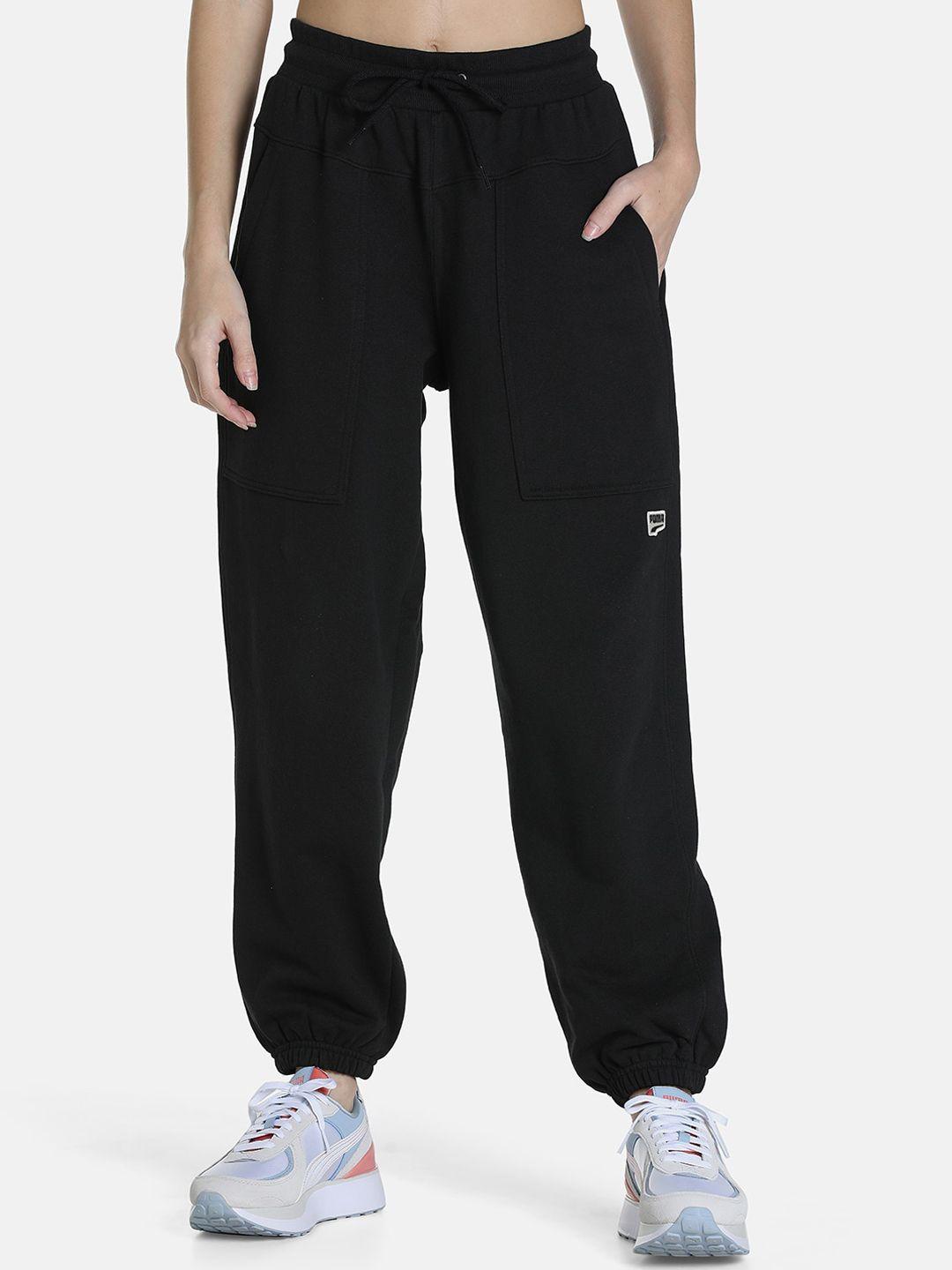 puma women downtown black solid cotton joggers