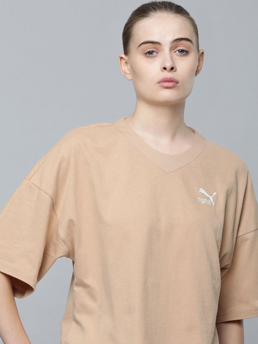 puma women drop-shoulder sleeves pure cotton classics oversized outdoor t-shirt