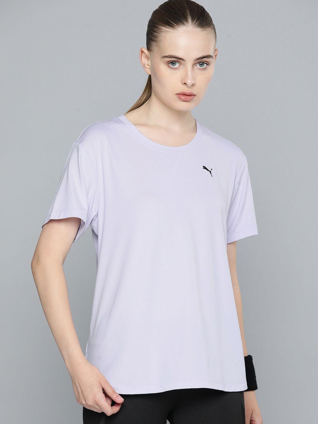 puma women drycell solid drop-shoulder sleeves cut outs studio yogini lite t-shirt