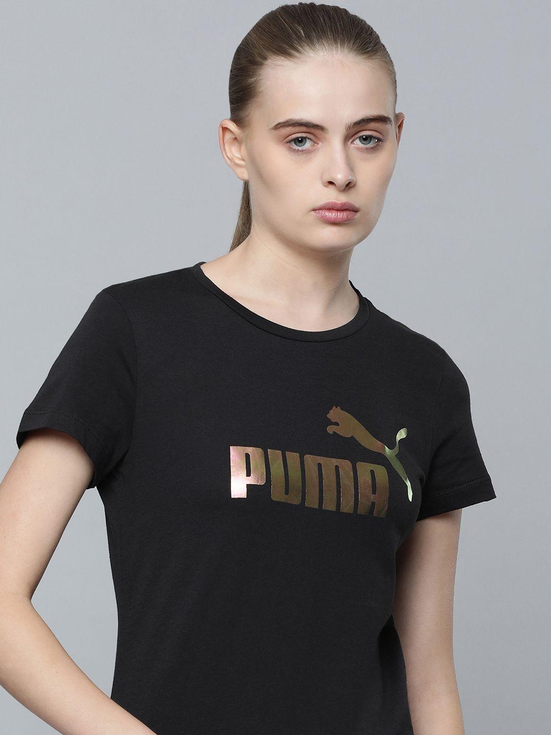 puma women essentials+ nova shine brand logo printed pure cotton t-shirt