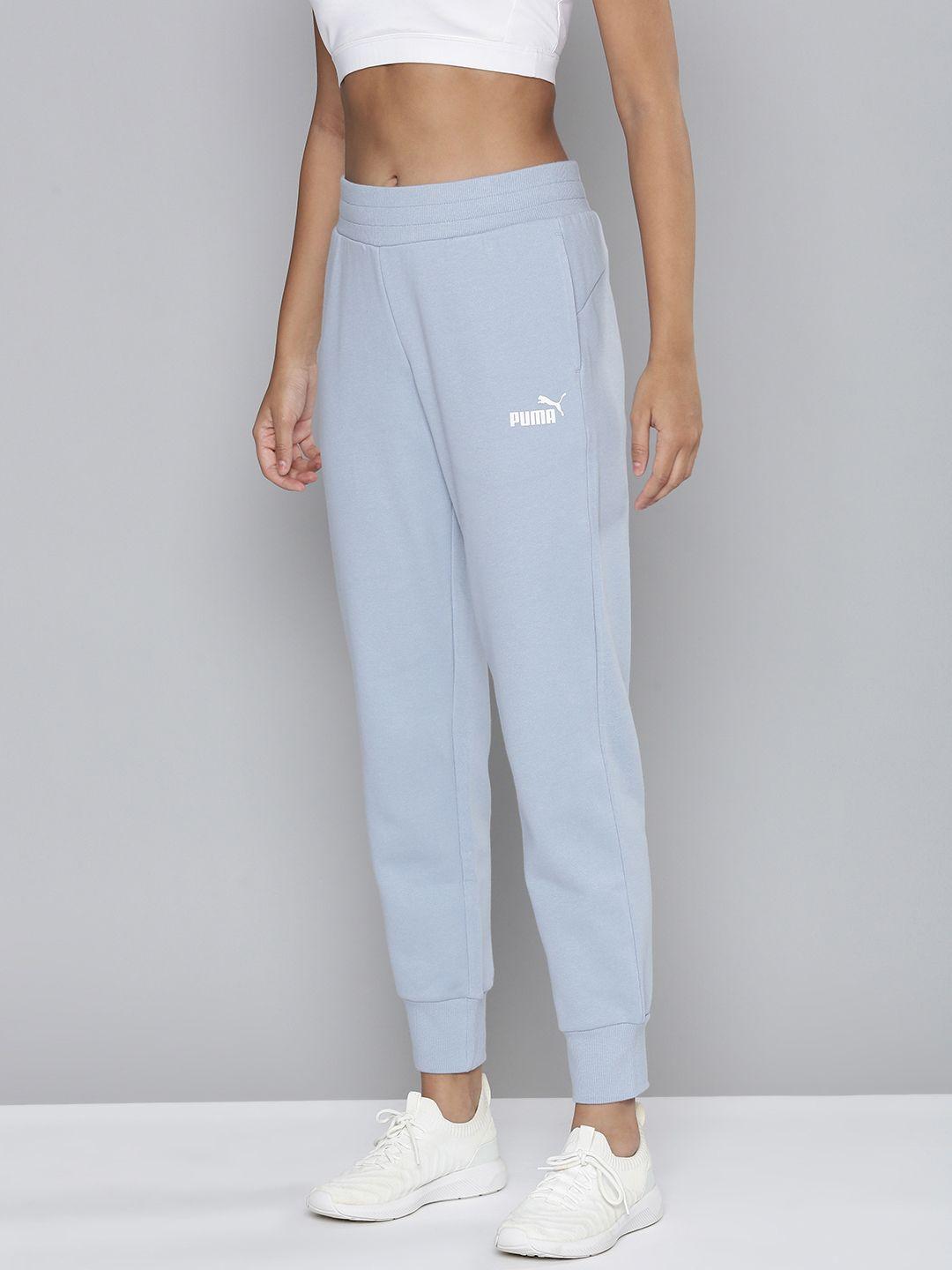 puma women essentials blue brand logo printed joggers