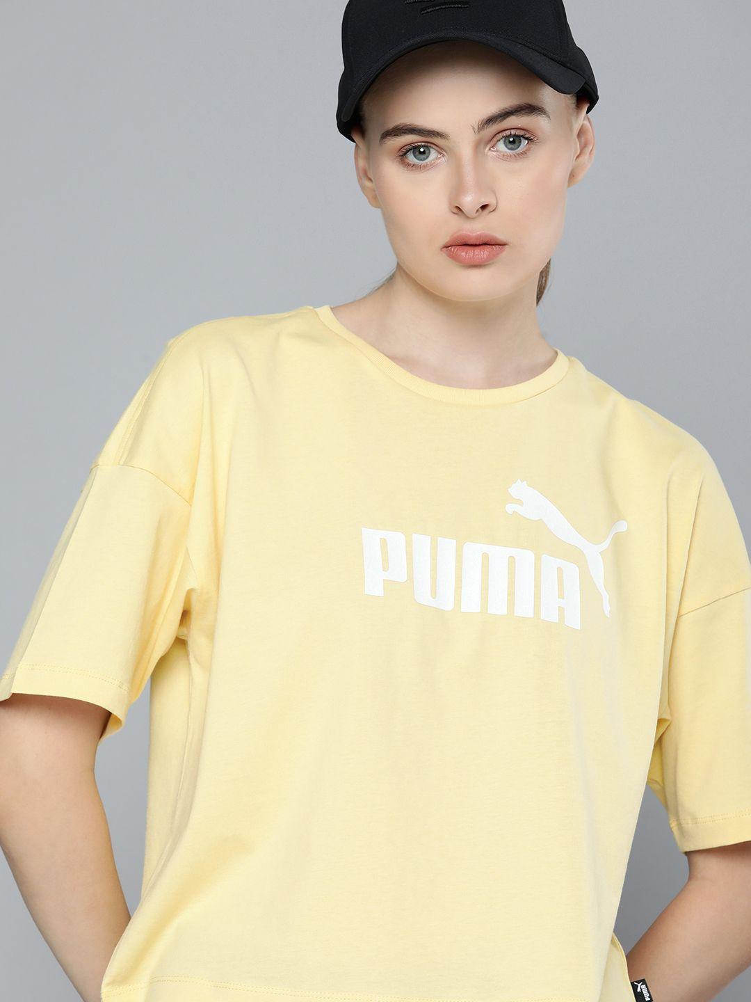 puma women essentials logo pure cotton brand logo printed drop-shoulder sports t-shirt