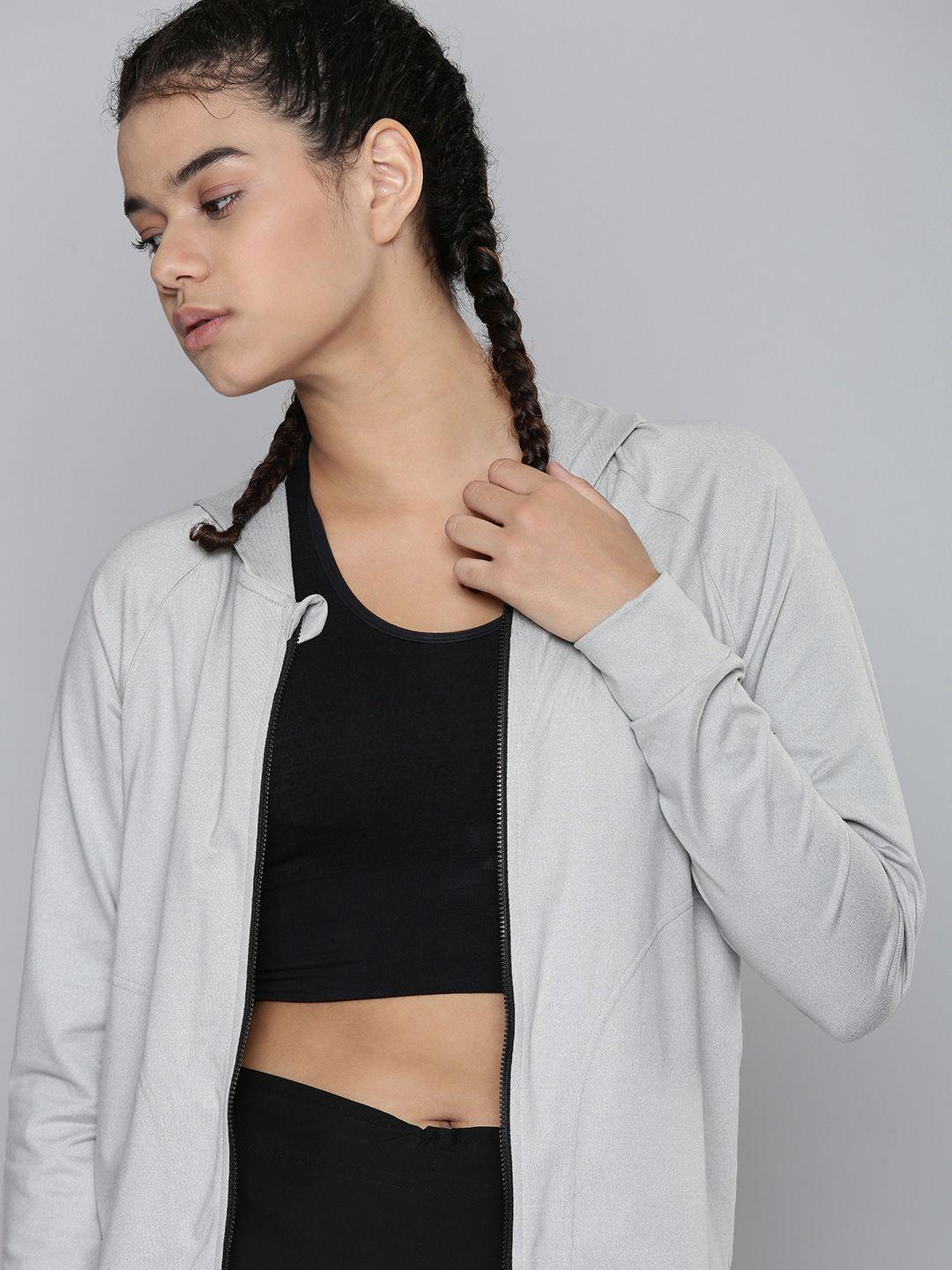 puma women grey brand logo studio foundation yoga sporty jacket