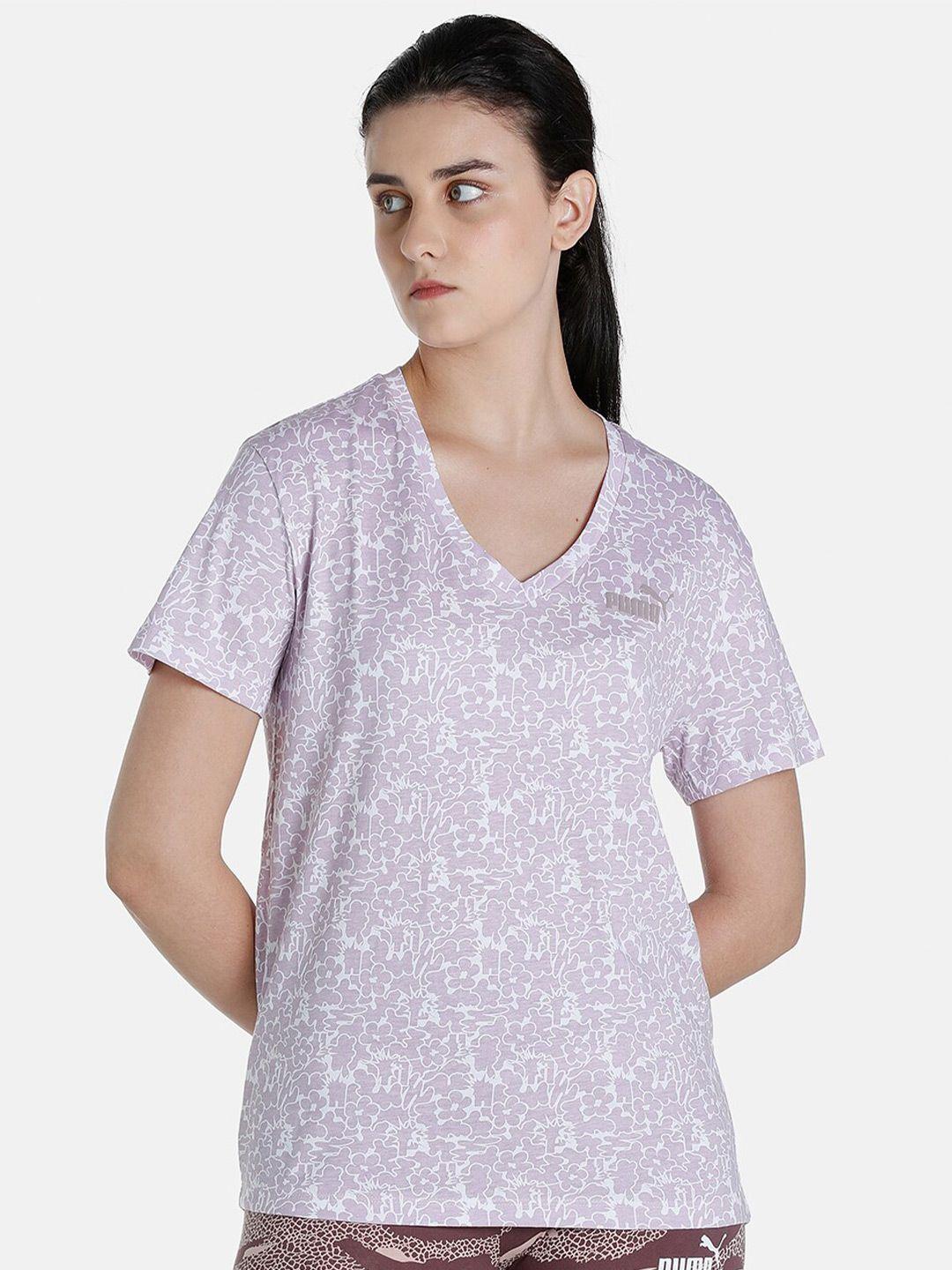 puma women lavender printed relaxed-fit cotton t-shirts