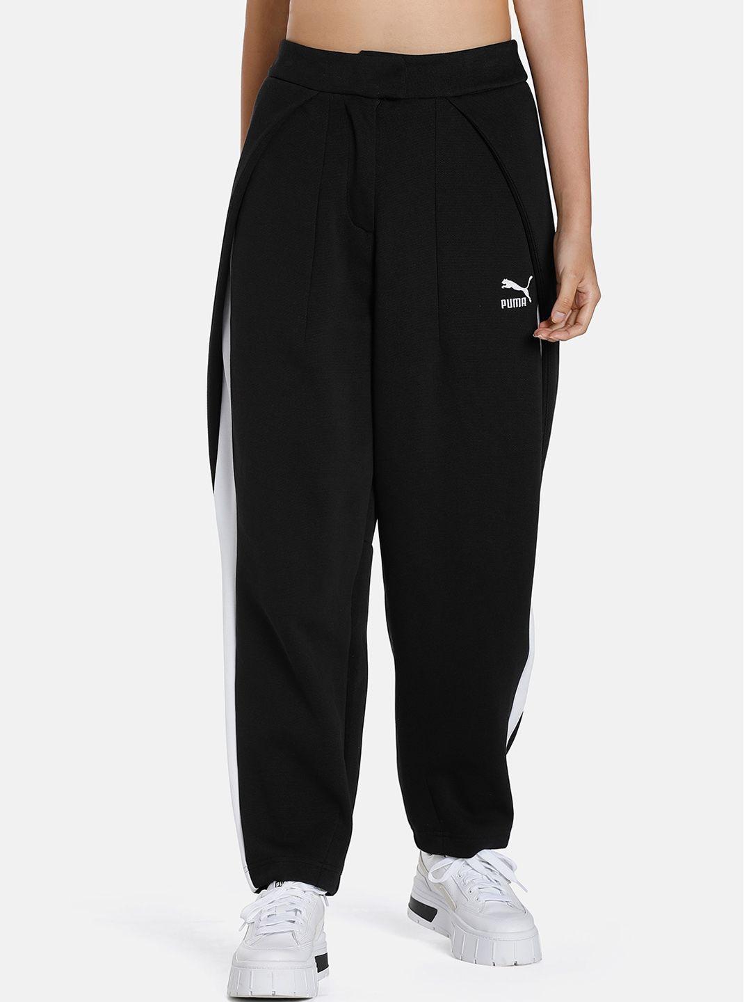 puma women luxe sport t7 logo printed relaxed fit cotton sustainable track pants