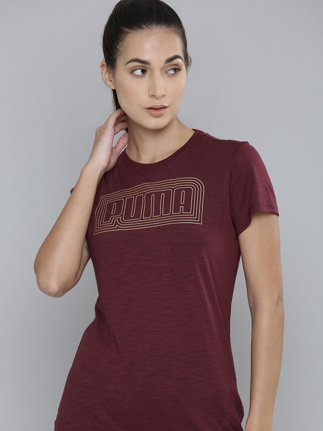 puma women maroon brand logo printed logo fill t-shirt rec q4 t-shirt