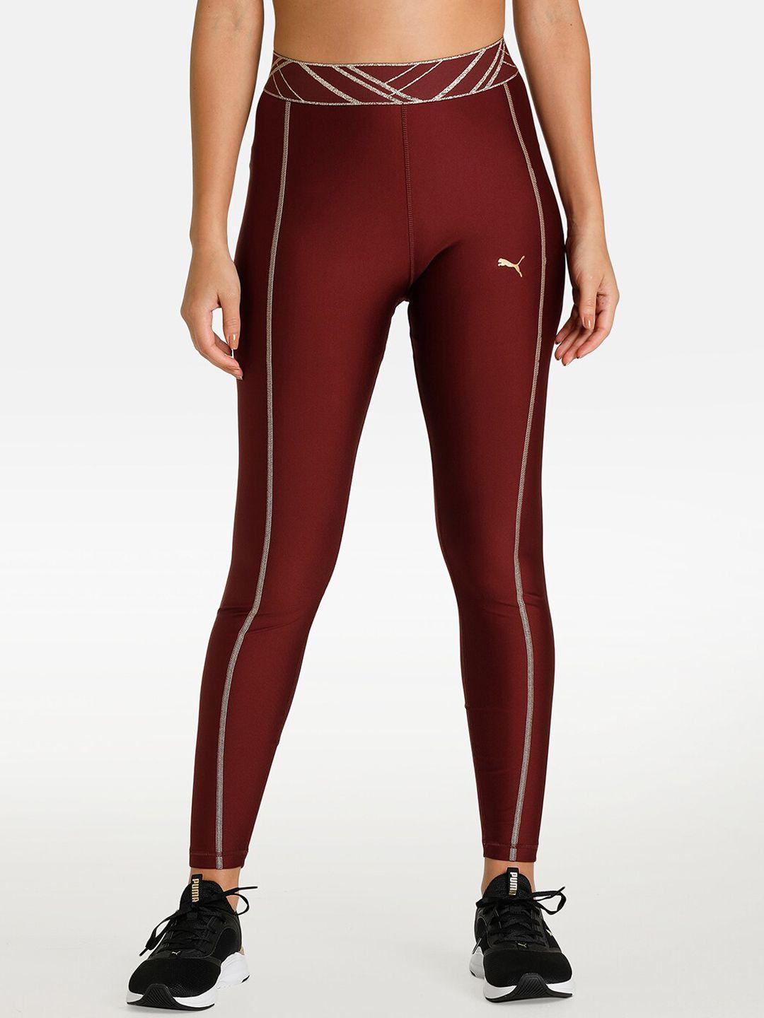 puma women maroon deco glam high waist full-length training tights