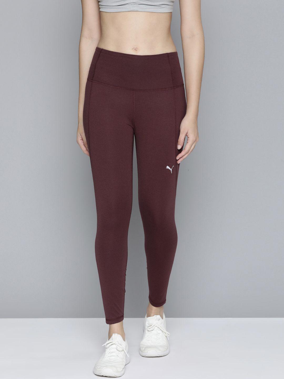 puma women maroon solid train cloudspun hw 7/8 length tights