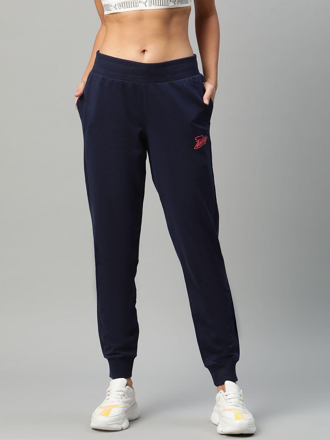 puma women navy blue graphic 5 solid regular fit joggers