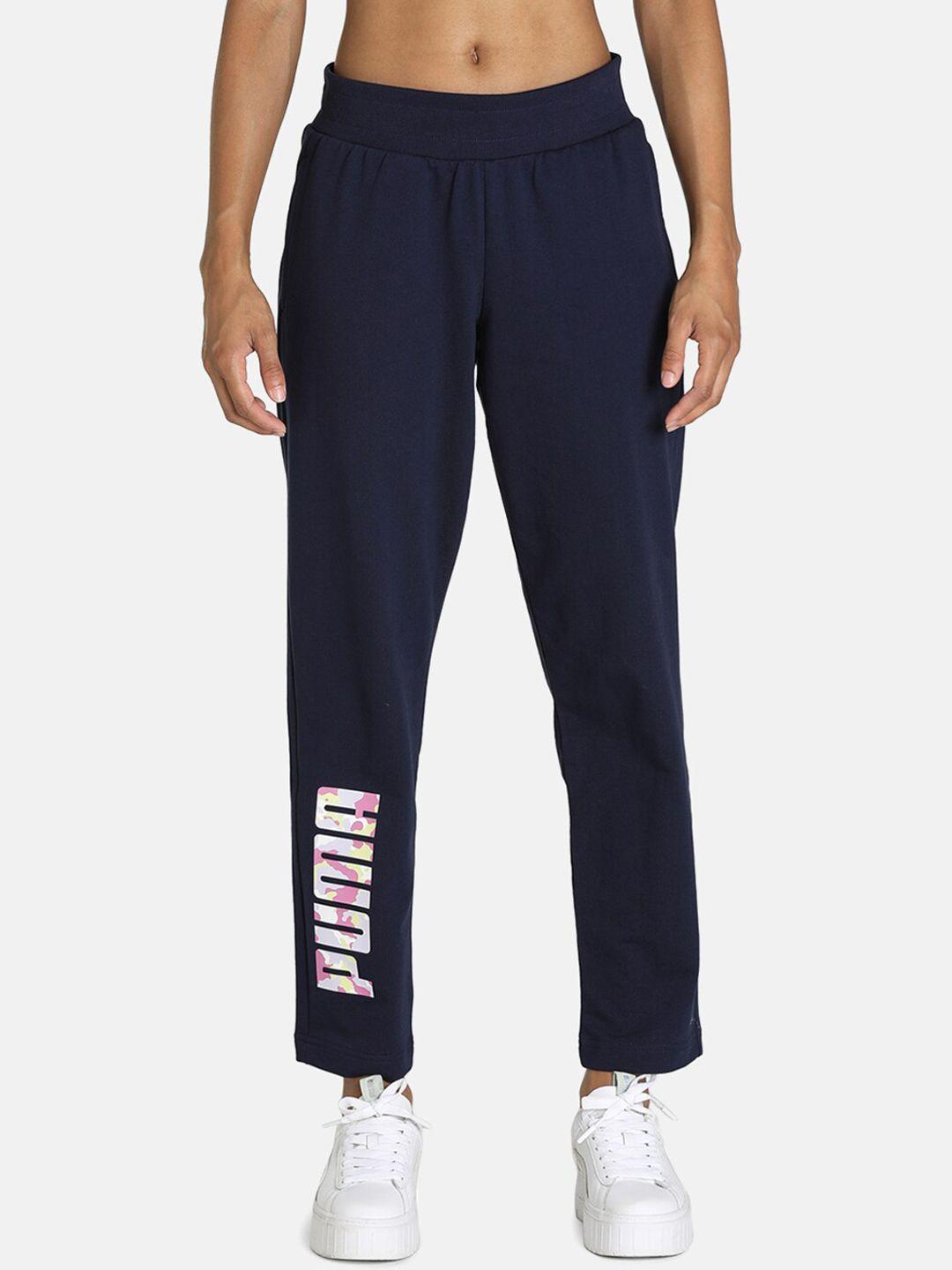 puma women navy blue printed cotton track pants