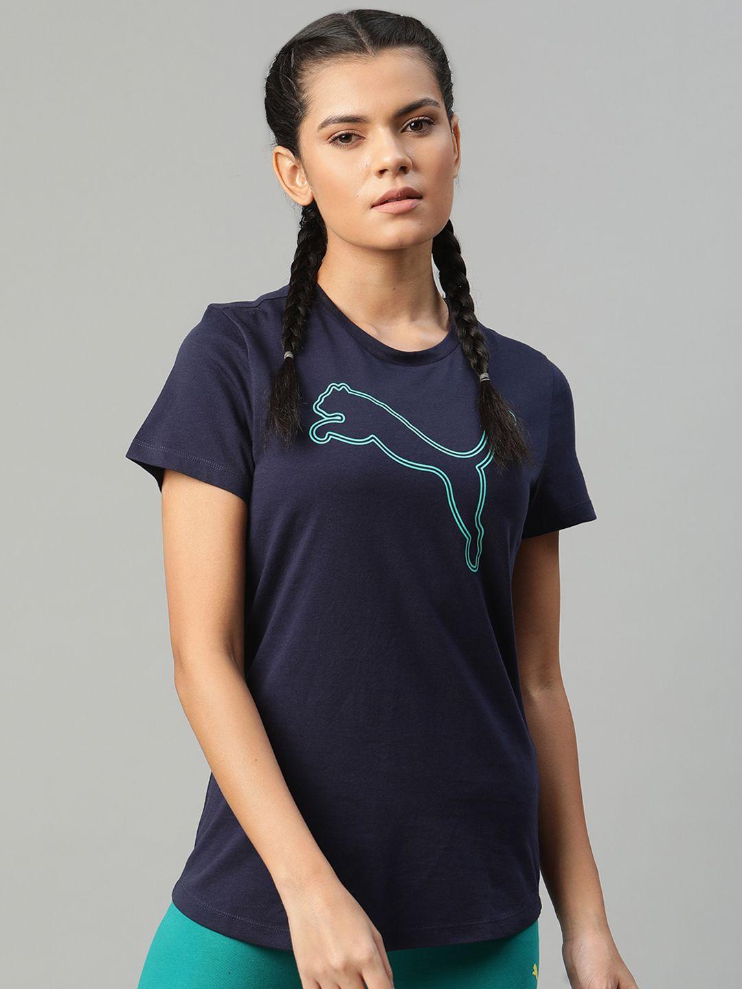 puma women navy graphic 6 pure cotton printed t-shirt