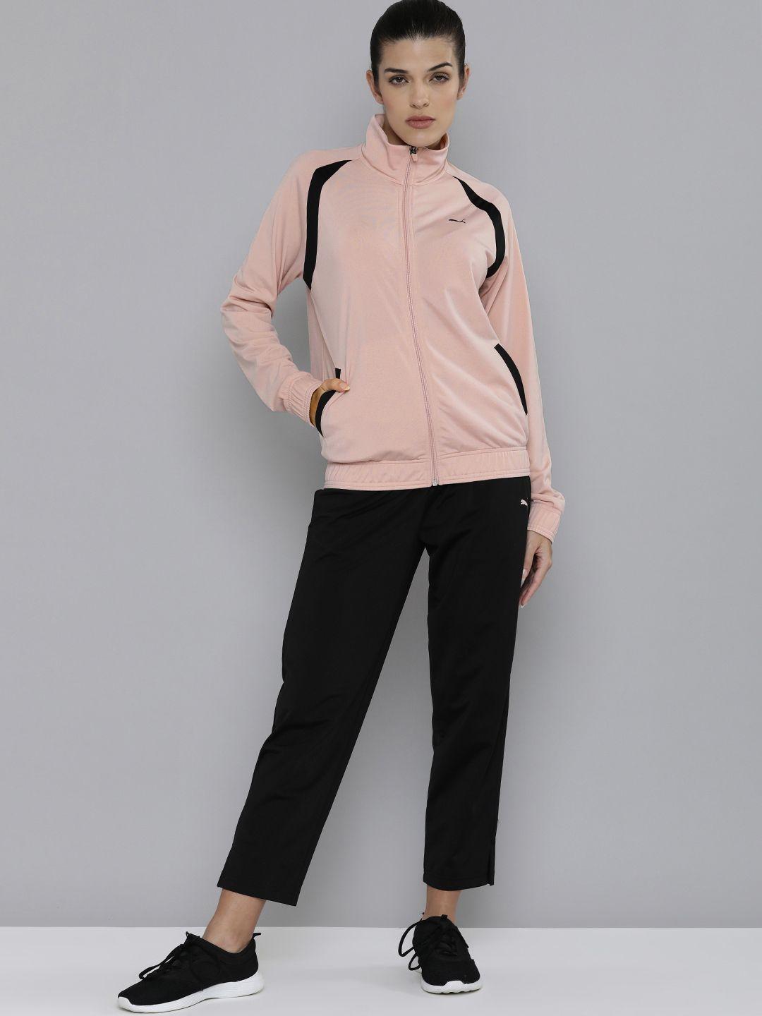 puma women nude-coloured & black classic tricot regular fit tracksuit