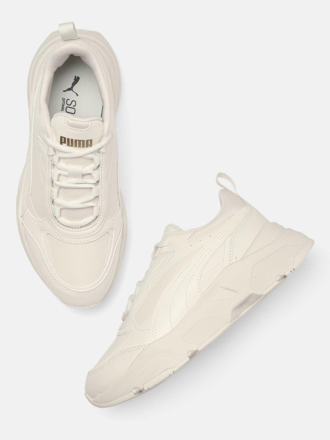 puma women off white textured sneakers