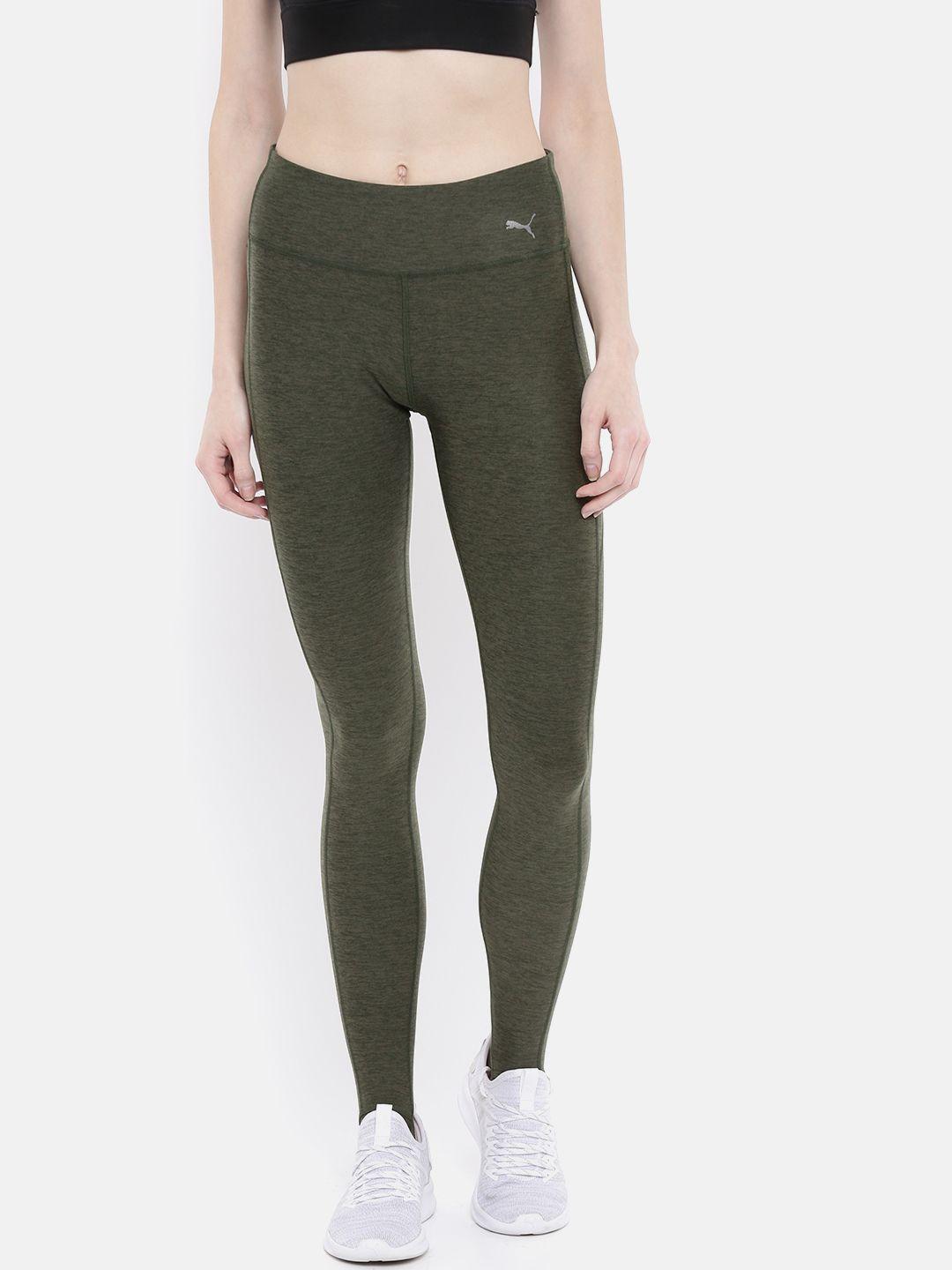 puma women olive green solid soft touch tights