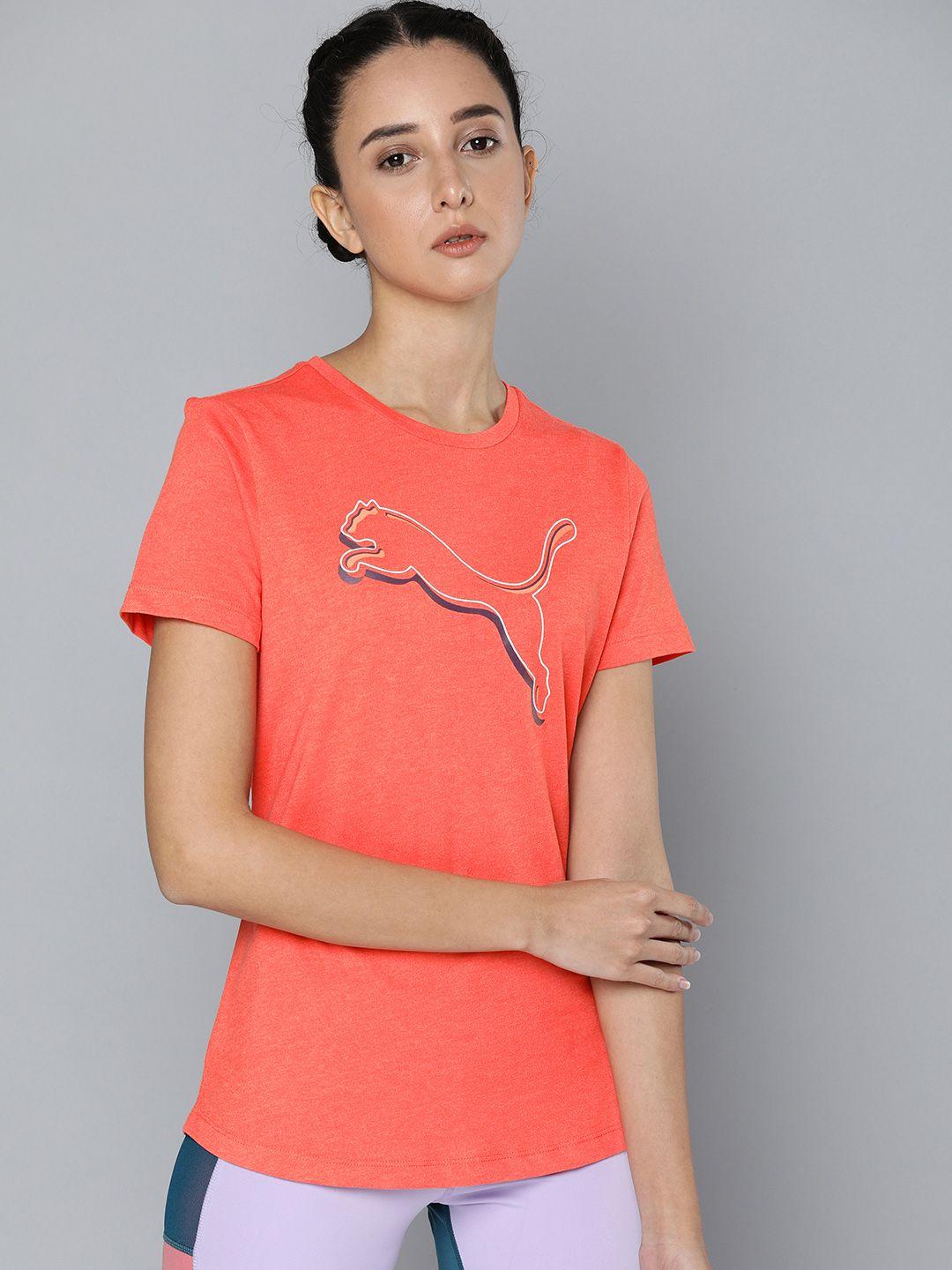 puma women orange brand logo printed round-neck sports t-shirt