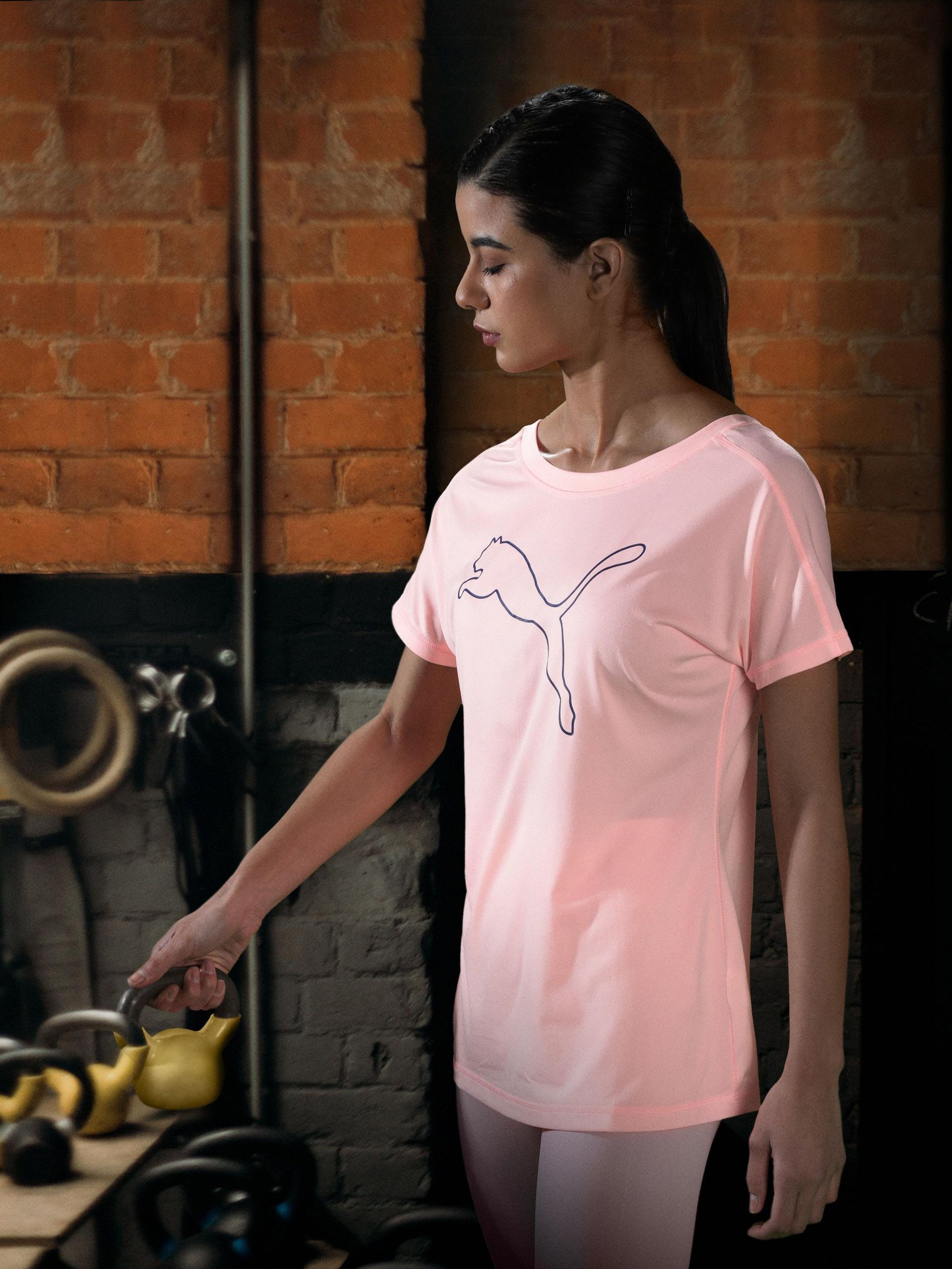 puma women peach brand logo printed training  relaxed t-shirt