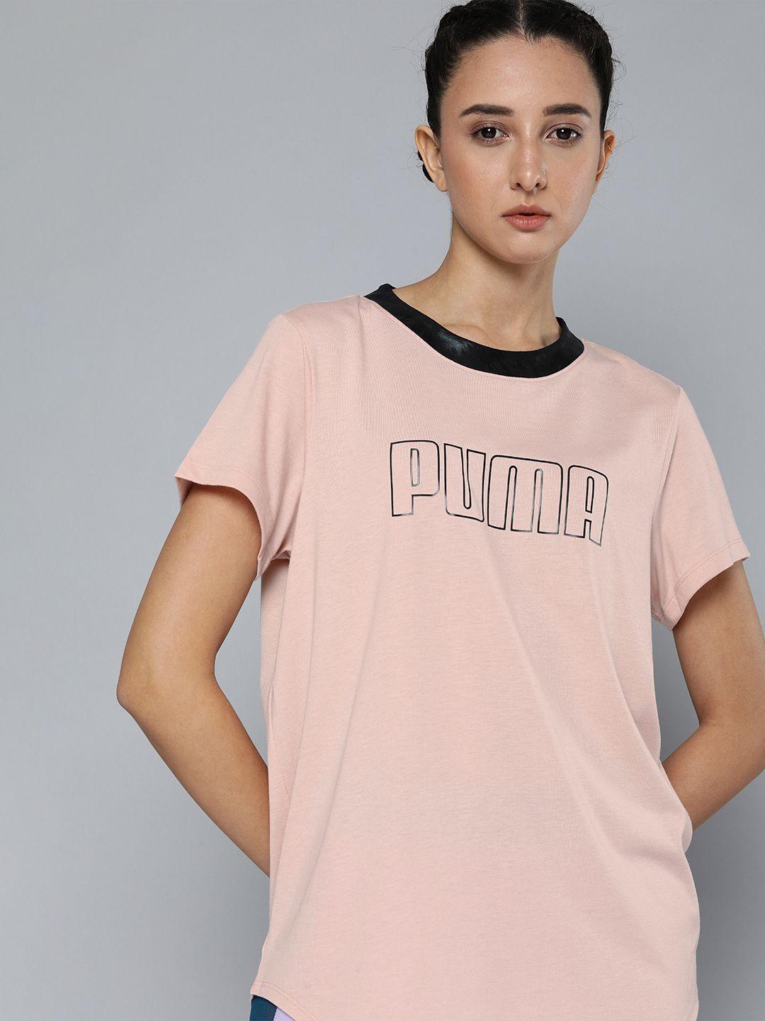 puma women peach-coloured brand logo printed applique safari glam ss t-shirt