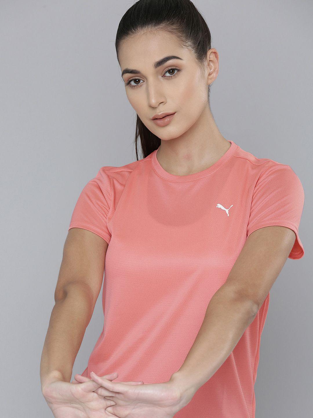 puma women peach-coloured favourite short sleeve regular fit applique running t-shirt