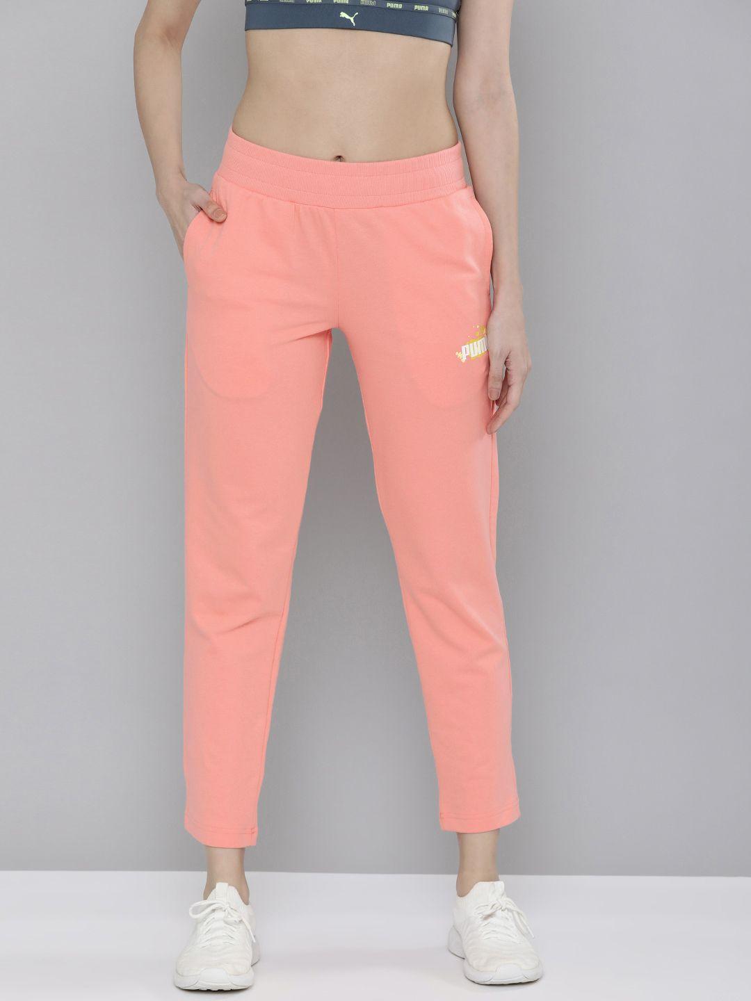 puma women peach-coloured solid stylized track pants