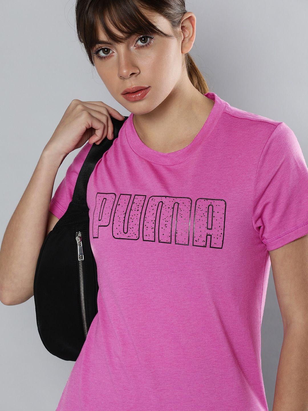 puma women pink & black brand logo printed drycell  t-shirt