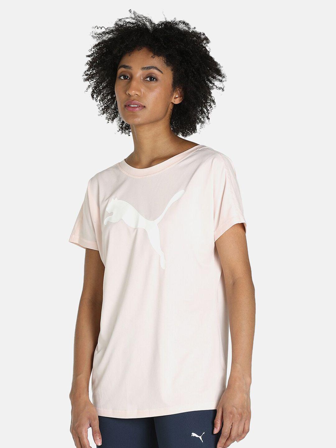 puma women pink brand logo printed  relaxed fit drycell training t-shirt