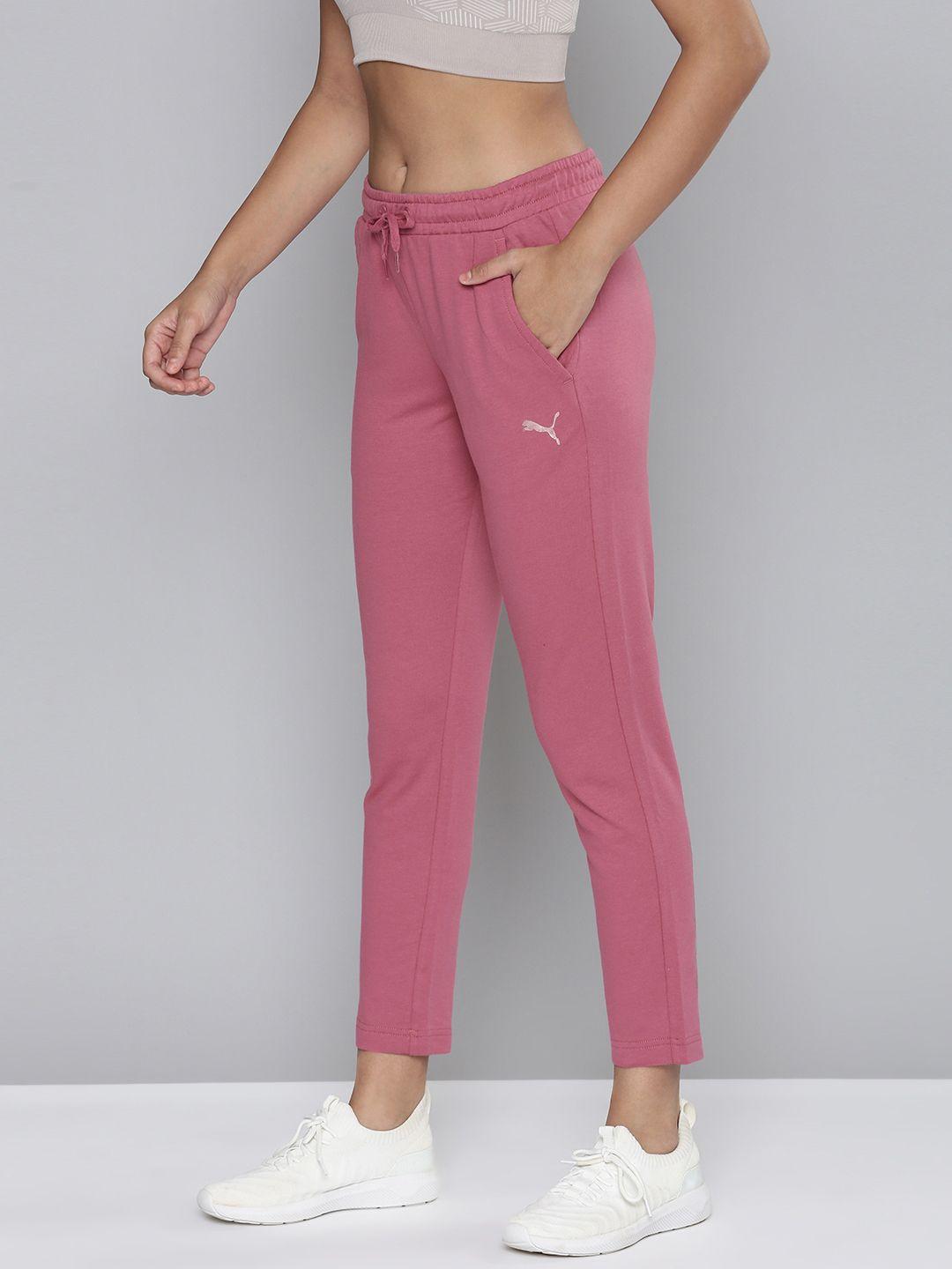 puma women pink brand logo printed 7/8 regular fit knitted track pants