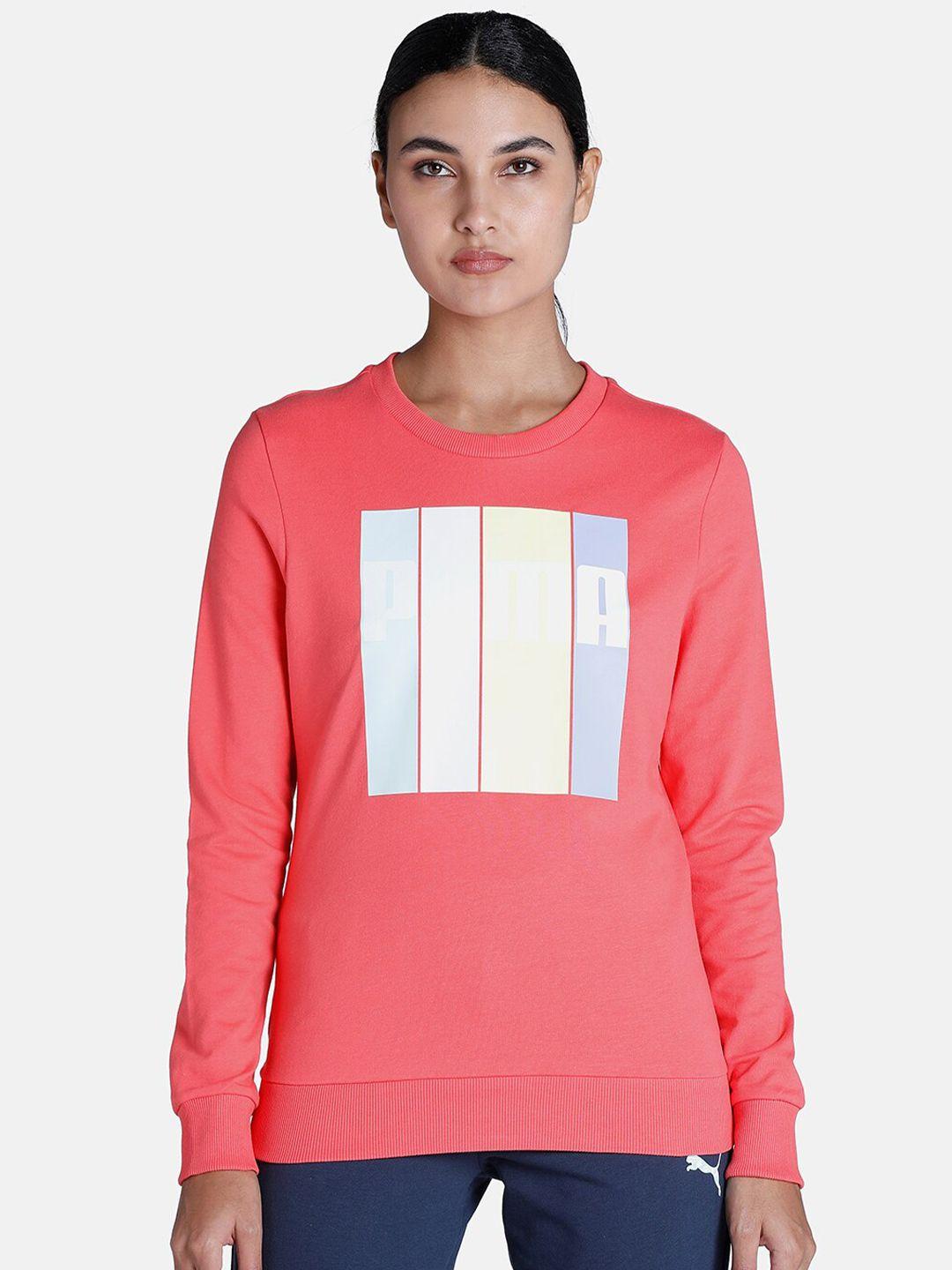 puma women pink printed cotton sweatshirts