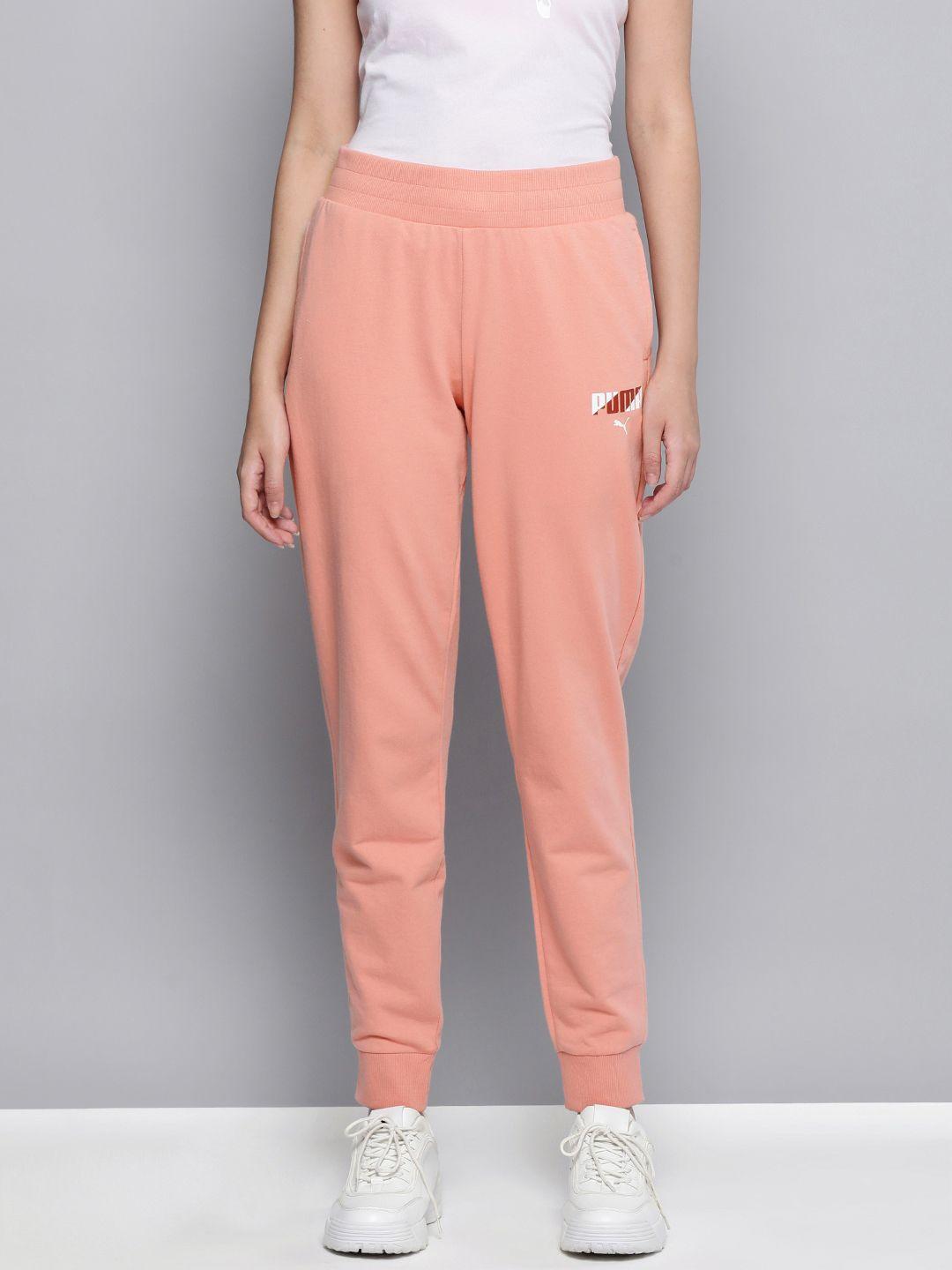 puma women pink regular fit zippered stripe logo sweatpants