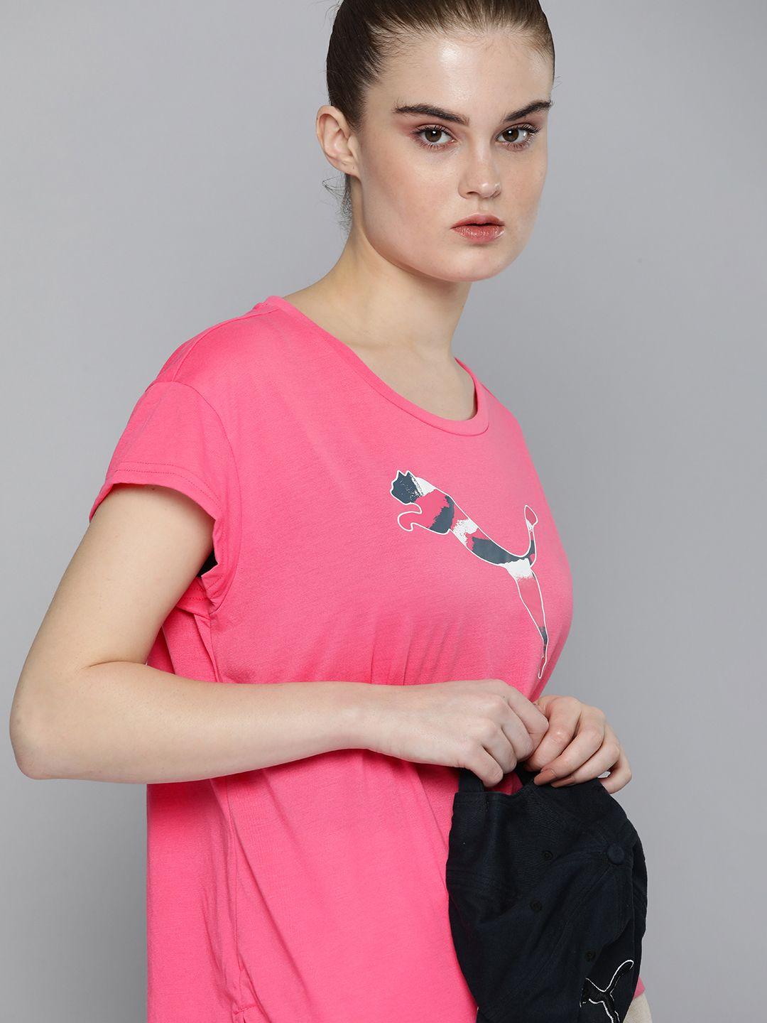 puma women pink relaxed fit brand logo printed drycell modern sports t-shirt