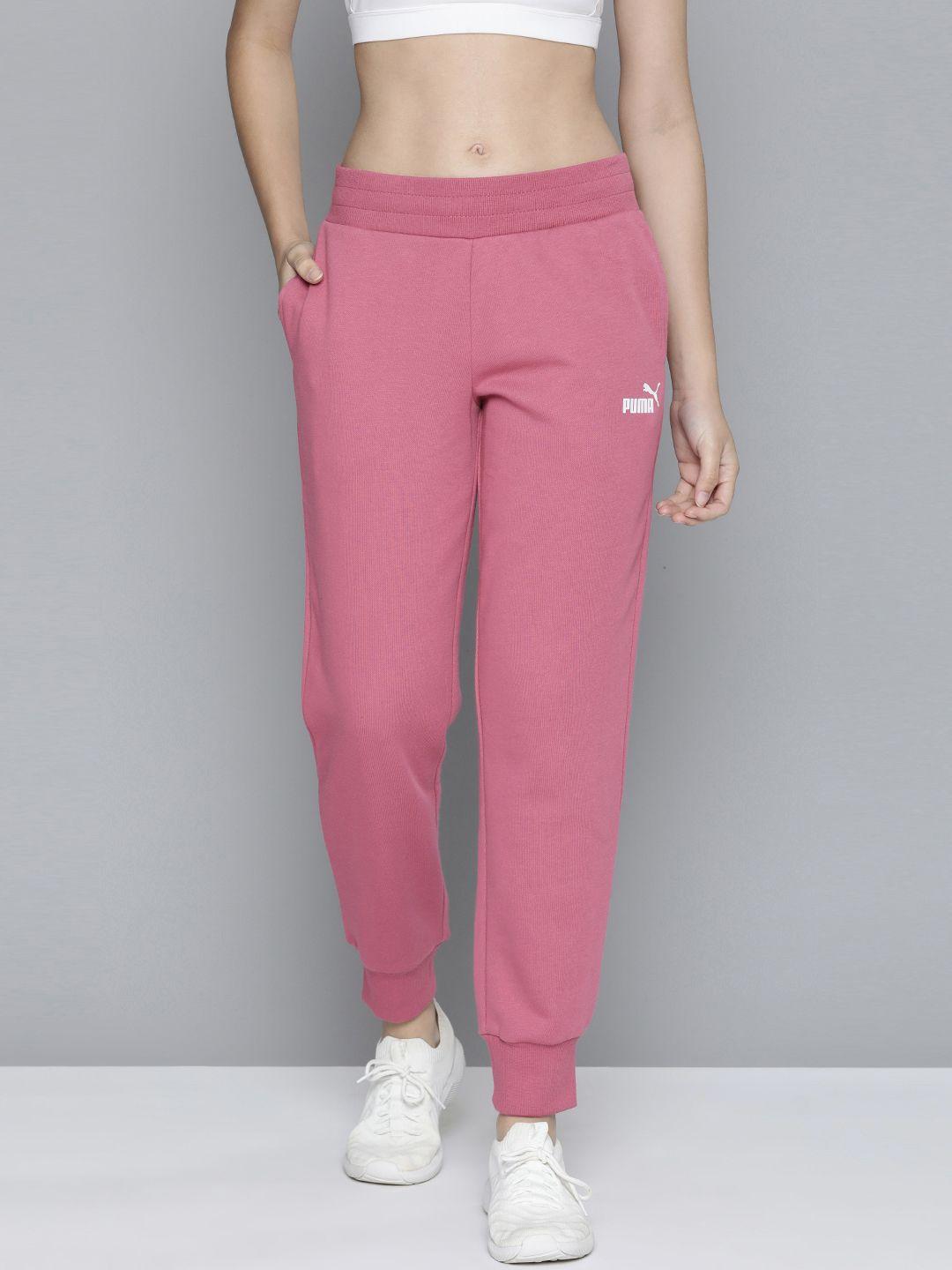 puma women pink solid regular fit essentials joggers