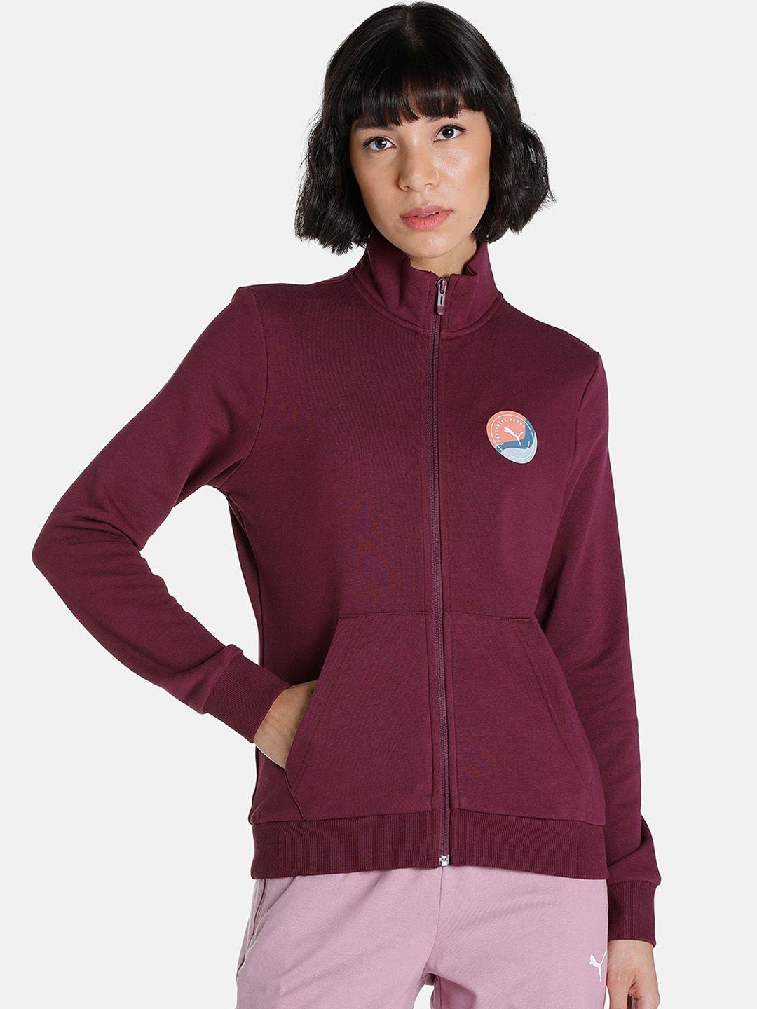 puma women purple wavy graphic logo outdoor sporty jacket