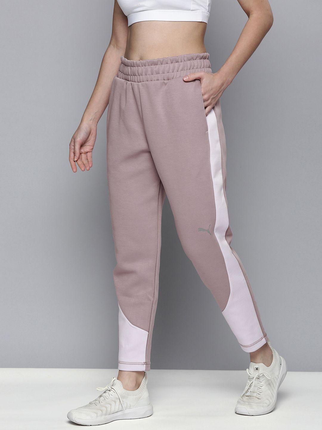 puma women quail violet & white solid drycell technology sides evostripe sustainable sustainable track pants