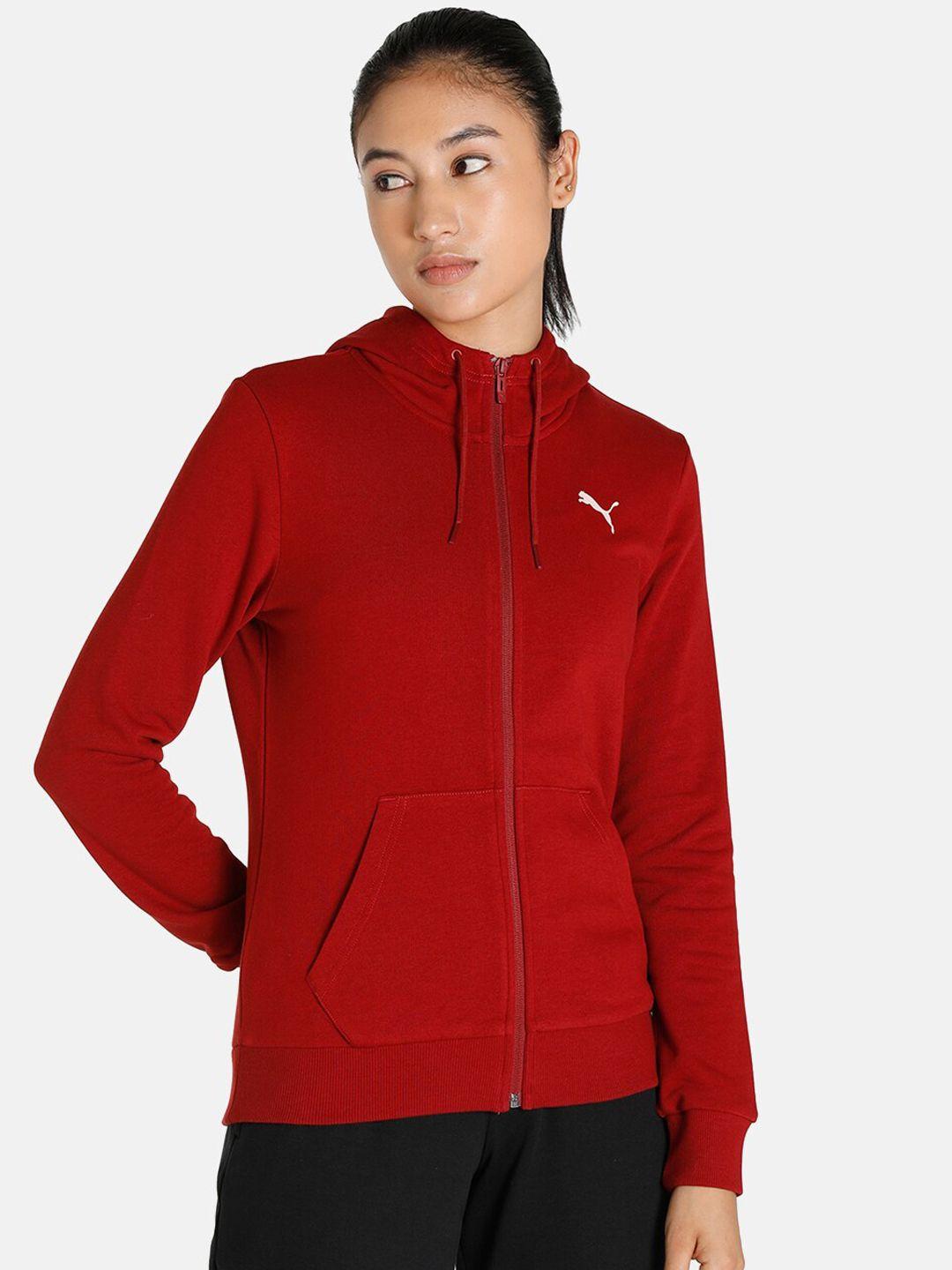 puma women red brand logo printed hooded jacket