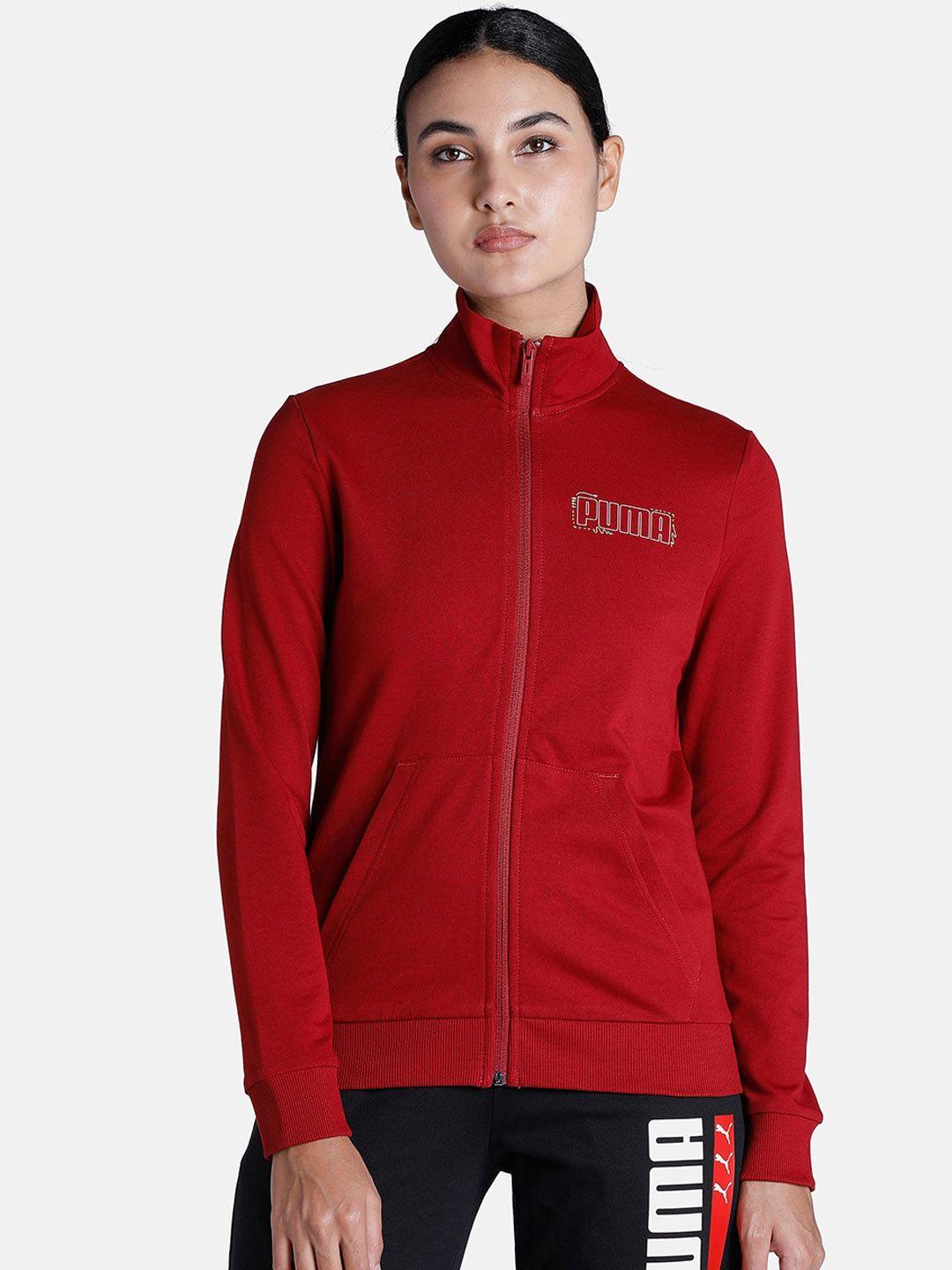 puma women red graphic outdoor sporty jacket